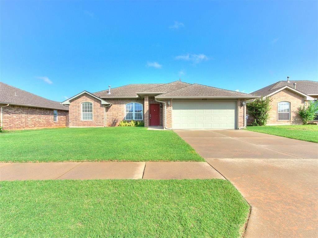 Welcome to this well-maintained 3-bedroom, 2-bathroom home in the desirable Apple Valley neighborhood! Built in 2003, this 1,485 sq ft home features a 2-car garage, corner gas fireplace, vaulted 10-foot ceilings, and tons of natural light from north- and south-facing windows.

Enjoy a spacious open layout connecting the living, dining, and kitchen areas. Newer wood-look vinyl flooring in the living areas and one bedroom adds a modern feel. The kitchen offers ample cabinet space, a breakfast bar, tile flooring, and a pantry.

The private primary suite boasts high ceilings, a walk-in closet, and an en suite bath with separate tub and shower. The secondary bedrooms are nicely sized with a full hall bath in between.

Extras include a storm shelter in the garage, a dedicated laundry room, and access to Apple Valley Park with walking trails, splash pad, and ponds. Convenient to I-35, 19th Street shopping, and OU.
