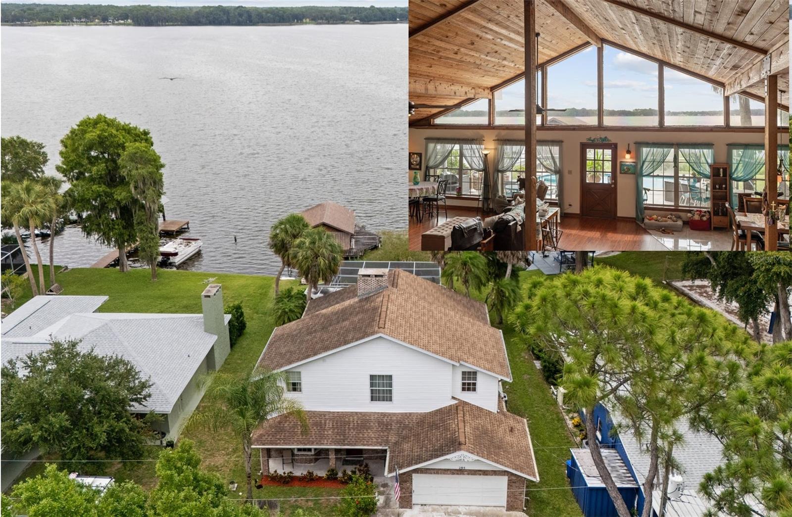 Welcome to a truly one-of-a-kind lakefront retreat on beautiful Lake Tarpon. If you're searching for a home with exceptional character, timeless craftsmanship, and breathtaking water views, this is the opportunity you've been waiting for.From the moment you enter, you'll be captivated by the soaring two-story vaulted ceilings featuring exposed cedar planks, massive architectural beams, and expansive windows that frame stunning views of the lake. The spacious floor plan offers five bedrooms, three full bathrooms, and a desirable first-floor primary suite.The heart of the home features a renovated kitchen designed for both everyday living and entertaining, while the impressive floor-to-ceiling brick fireplace creates a warm and inviting gathering space. Step outside to enjoy the screened-in pool overlooking the water, providing the perfect setting for relaxation and outdoor entertaining.For boating enthusiasts, the property includes a private boathouse with lift, offering direct access to Lake Tarpon right from your backyard. Homes with this level of character, waterfront lifestyle, and recreational amenities rarely become available.Conveniently located at 285 Lakeview Drive in Tarpon Springs, this exceptional property is just minutes from the world-famous Sponge Docks, shopping, dining, entertainment, and everything Pinellas County has to offer.