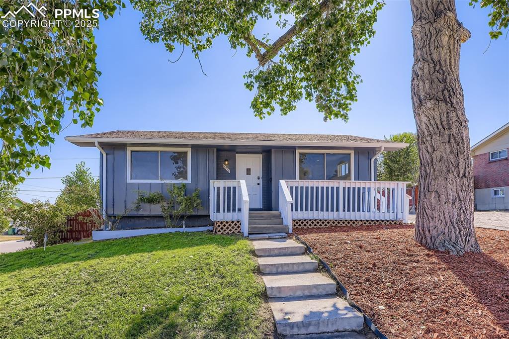Welcome to this beautifully remodeled 4-bedroom, 2-bathroom home situated on a spacious corner lot in the highly desirable Sherrelwood Estates neighborhood. Thoughtful updates throughout include a brand-new kitchen with stainless steel appliances and granite counters, two newly finished bathrooms, fresh and bright interior and exterior neutral paint, and stylish new front landscaping. The brand new windows throughout most of the rooms allow for ample natural light and a new electrical panel was just installed. The main level offers 2 bedrooms and 1 full bath, while the finished basement provides 2 additional bedrooms with egress windows, a full bath, and comfortable living space. Durable luxury vinyl plank flooring spans the main floor, complemented by recessed LED lighting, with plush carpet in the basement for added warmth. Enjoy the inviting outdoor spaces with an expansive front porch and a covered rear deck with new roof overlooking the fully fenced, private backyard. With its convenient location near major freeways, shopping, and everyday amenities, this move-in ready home blends modern comfort with functional design and is a must see!