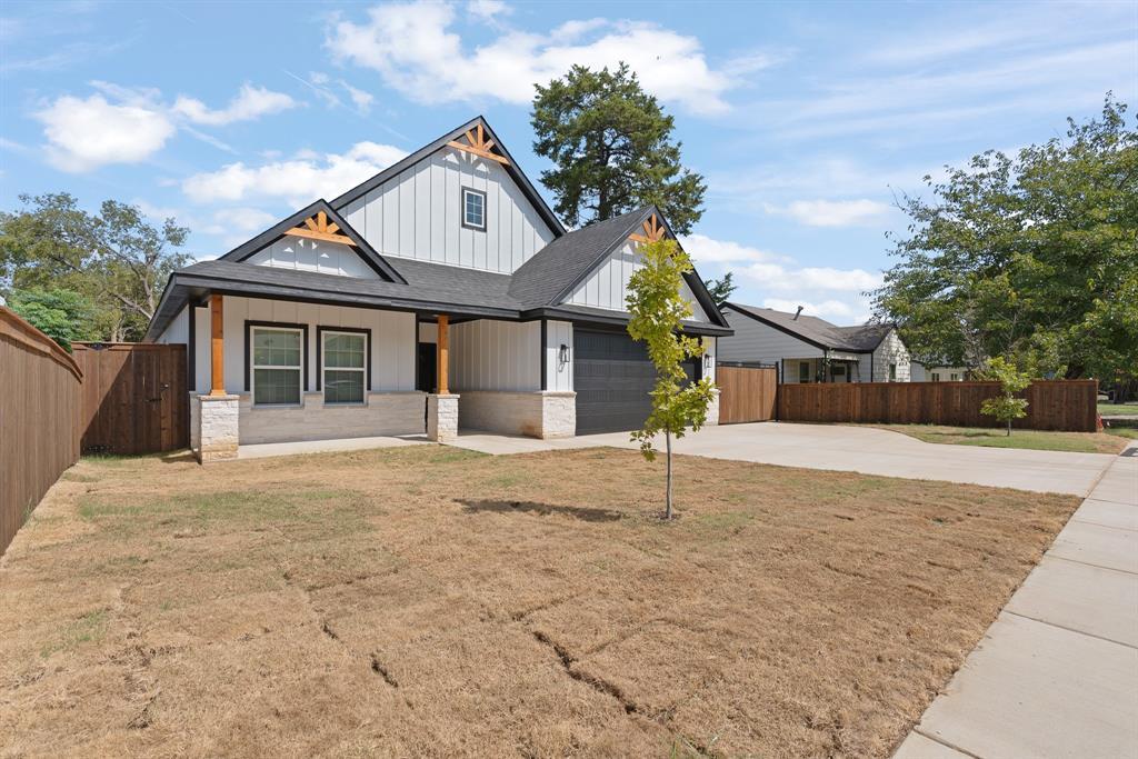 BEAUTIFUL, new construction in Fort Worth. Well-located in an upcomign neighborhood. Close to US287, 10min away from downtown FW and less than 5 minutes away from Walmart and other stores, restaurants. This house offers 4bedrooms ,2.5 bathrooms with an open concept layout. As soon as you walk in you will fall in love with this house. Quartz countertops on kitchen, bathrooms and laundry. Can't stand the carpet? You will find tile throughout the whole house. Kitchen is big and spacious, so well designed with a modern look combining it with rustic style. It also features a wine cellar on the side of the huge kitchen island. Living room has vaulted ceilings, giving a spacious rustic look. Along with an electric fireplace to give a cozy feel to the home. The master bedroom is spacious but the best part it's the ensuite bathroom. With an ample shower and great space for closet, you will truly feel it's worth it! Laundry room can be accesed through the master closet and like the rets of the house is spacious with enough storage. This house also offers a nice backyard with a nice porch for bbq or just a relaxing time in the afternoons. You can access the backyard through the gate located at the side where cars can fit properly. Cool, right? Come take a look at this beauty that can become your new home!