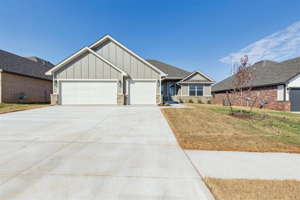 Builder is offering $10K in incentives! This 2,057 sq. ft. new construction home comes with a 10-year home warranty by RWC (Residential Warranty Company) and is ready for move-in. Located on a quiet cul-de-sac conveniently near the University of Oklahoma, this 4-bedroom, 2.5-bathroom home offers an open floor plan with a cozy gas fireplace in the living area. The beautiful features include quartz countertops, modern cabinetry with designer colors, stainless steel built-in dishwasher, gas stove, oven, and microwave. The large island with seating and spacious dining area makes it perfect for gatherings. Thoughtful details like built-in storage cabinets, modern fixtures, and stylish hardware are found throughout. This split-bedroom plan provides privacy with the primary suite separate from the other bedrooms. The primary bathroom boasts double vanities plus a separate tub and shower, along with a convenient pass-through from the primary closet to the laundry room just off the mudroom. Additional highlights include a powder bath, oversized 3-car garage, and a large covered back patio. You’ll love the modern designer colors and finishes that make this home truly stand out.