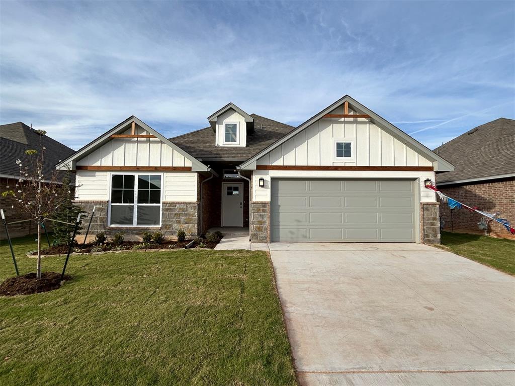 Wonderful layout! Warm wood tile flows throughout all of the main areas. Nice wide entry hall. Living room features a beautiful wood and stone fireplace. Ten foot ceilings throughout a large portion of the home. The kitchen is loaded with custom cabinets, under cabinet lighting, big island, thick quartz tops, farm sink, stainless steel Samsung built-in appliances, decorative vented hood and much more! The primary bedroom is very spacious while the primary bathroom includes a large vanity with two sinks, a soaking tub and tiled shower. The primary closet is enormous with seasonal storage. Both spare bedrooms are roomy as well! This home backs up to an HOA maintained common area, providing extra space and privacy. Neighborhood amenities include a pool, clubhouse with fitness center and gathering hall, and playground. Very energy efficient home!