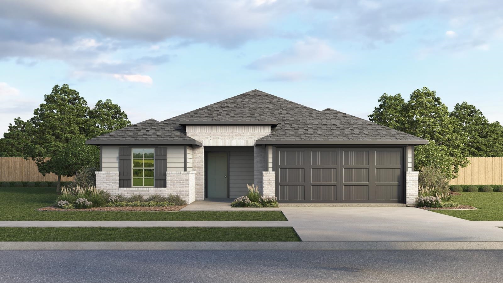 JUNE ESTIMATED COMPLETION DATE. Images are representative of plan and may vary as built.   Welcome to the Denton, a single-story home that offers 1,635 square feet of living space in our Thunder Rock community in Marble Falls, TX. The Denton features a two-car garage, three bedrooms and two bathrooms.    As you walk into the home, an entry way will guide you into the open kitchen, featuring a large island, quartz countertops and stainless-steel appliances throughout. The kitchen overlooks the dining room and open living room with plenty of natural light coming from the backyard that features a covered patio space. The main bedroom, bedroom 1, is directly off the dining room and features an ensuite with a huge walk in closet that is perfect for storage. Bedroom 2 and 3 are located towards the front of the house and share a bathroom located off the entry.    This home comes included with a professionally designed landscape package and a full irrigation system as well as our America's Smart Home® package that offers devices such as the Qolsys IQ Panel, Video Doorbell, Alarm.com app, Honeywell Thermostat, Kwikset Smart lock, and more.