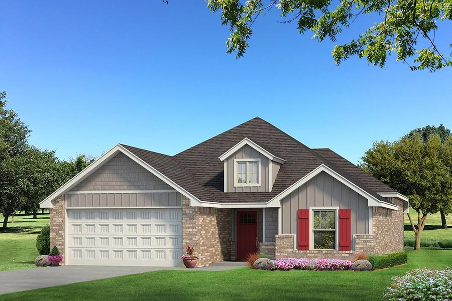 This Drake floorplan features 1,745 Sqft of total living space, which includes 1,550 Sqft of indoor space and 195 Sqft of outdoor living. This lovely home offers 3 bedrooms, 2 full bathrooms, 2 covered patios, a utility room, and a 2-car garage with an in-ground storm shelter installed. The living room presents a beautiful coffered ceiling with a ceiling fan, large 7' windows, Cat6 wiring, wood-look tile, and a stacked stone surround gas corner fireplace. The elegant kitchen features a large center island, custom-built cabinets to the ceiling with glass and lights in the uppers, a corner pantry, stunning pendant lighting, more wood-look tile, stainless steel appliances, modern tile backsplash, and 3 CM countertops. The primary suite supports a sloped ceiling detail, windows, a ceiling fan, Cat6 wiring, and our cozy carpet finish. The prime bath holds a dual sink vanity with framed mirrors, a free-standing tub, a private water closet, tile flooring, a walk-in shower, and a HUGE walk-in closet. Head outside and enjoy the covered back patio has a wood-burning fireplace, a gas line, and a TV hookup. Other amenities include our healthy home technology, a tankless water heater, R-44 insulation, an air filtration system, and more!