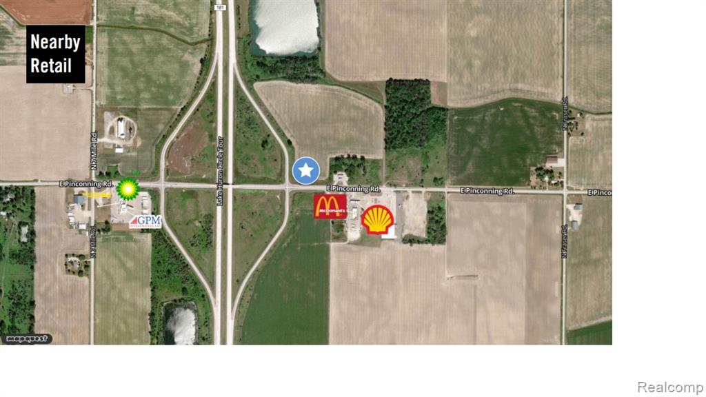 Located off the the Pinconning Rd. exit, located across the street from The Cheese House & McDonald's/ Shell gas station. Minutes from the Saganing Eagles Landing Casino. Township recently passed an ordinance approving area for a cannabis dispensary. Phase 1 environmental testing has been completed and reports were clean - call listing agent for a copy of reports. Sewer is available onsite. Another parcel of land is available next door with another 2.50 acres.