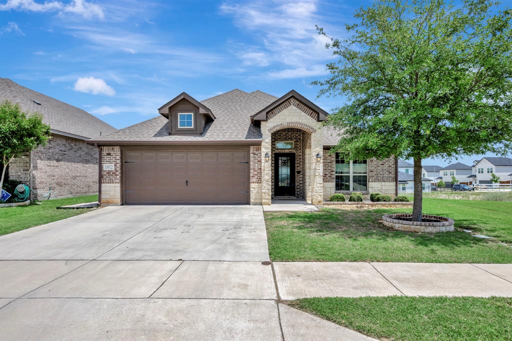 Located just a quarter mile from Kroger, CVS, and the high school with Alliance Town Center only three miles away and downtown Fort Worth within nine miles, this home offers unmatched convenience alongside comfort and style. Inside you will find hardwood in the office and ceramic tile throughout the rest of the main areas plus an open concept layout connecting the spacious kitchen and living area. The kitchen features granite countertops, stainless steel appliances, a gas cooktop, tile backsplash, a large island with breakfast bar and a pantry. The living room includes a cast stone fireplace and is wired for surround sound. The split bedroom layout provides privacy with two secondary bedrooms and a computer workstation on one side and a large primary suite on the other. The primary suite features an oversized bedroom, a massive walk-in closet, and a bathroom with dual vanities, a garden tub, and separate shower. A separate study with closet at the front of the home adds flexibility for remote work or hobbies. Additional upgrades include Cat 5 ethernet wiring, spray foam insulation, and a security system. Outside you will find a covered back patio also wired for speakers and a spacious yard. The home is part of a community-controlled HOA that includes a neighborhood pool. This one checks all the boxes and is move-in ready. Schedule your showing today.