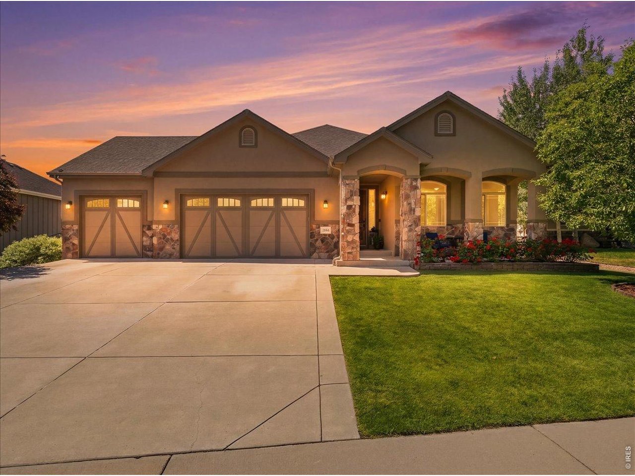 Positioned on a premium lot backing to open space in Windsor's desirable High Pointe Estates, this beautifully designed ranch-style home offers the perfect blend of luxury, comfort, and functionality. With over 3,800 finished square feet, 4 bedrooms, 3.5 bathrooms, a dedicated study, and an oversized 3-car garage, there is room for everyone and everything. The welcoming foyer features slate tile flooring and leads to a private study with French doors, creating an ideal space for a home office, library, or hobby room. The heart of the home is the stunning living room, where soaring ceilings, rich hardwood floors, a stone gas fireplace, and an abundance of windows create a bright and inviting atmosphere. The gourmet kitchen is designed for both everyday living and entertaining, featuring a large quartz island with seating, stainless steel appliances, extensive cabinetry, a walk-in pantry, and generous prep space. The adjacent dining area offers easy access to the covered patio, making indoor-outdoor gatherings effortless. The spacious primary suite provides a peaceful retreat with a tray ceiling, large walk-in closet, and luxurious 5-piece bath featuring dual vanities, a jetted tub, and separate shower. A secondary bedroom and full bath on the main level offer flexibility for guests or additional household needs. Convenience continues with a large main-floor laundry room complete with tile flooring, built-in storage, and direct access to the garage. The professionally finished basement expands the living space with a large recreation room, dedicated theater room, two additional bedrooms, a full bath, and substantial unfinished storage space. Step outside to enjoy the covered patio and beautifully maintained backyard backing to open space. A rare opportunity to own a spacious ranch home with open space views in one of Windsor's most sought-after communities.