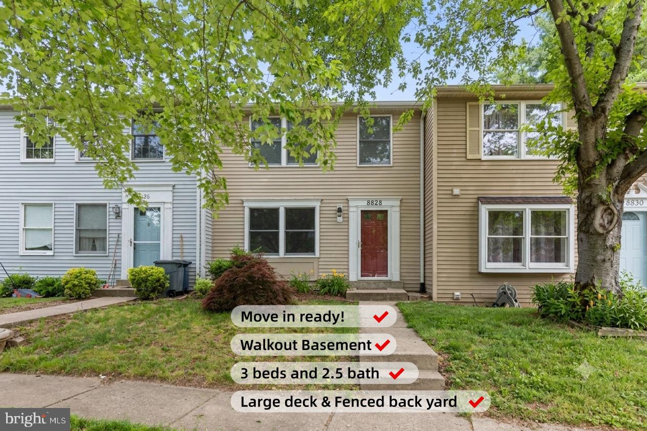 Welcome to this beautifully maintained 3-level townhome offering a bright and spacious layout in a prime Gaithersburg location. The main level greets you with a sun-drenched living room that flows effortlessly into the kitchen and dining area. A sliding glass door floods the space with natural light and opens to a large deck, perfect for outdoor dining and entertaining, alongside a convenient half bath. Upstairs, you will find three comfortable bedrooms and a full hallway bathroom. The versatile walk-out basement expands your living space with a large recreation room, a 2nd full bathroom, a dedicated laundry area, and utility room, with a sliding door leading out to the private, fully fenced backyard. Complete with 2 assigned parking spaces, this turn-key home places you just minutes from the newly revitalized Montgomery Village Center, Gaithersburg Square, and Seneca Creek State Park. Commuting is a breeze with rapid access to I-270, Route 355, the ICC, and the Shady Grove Metro Station.