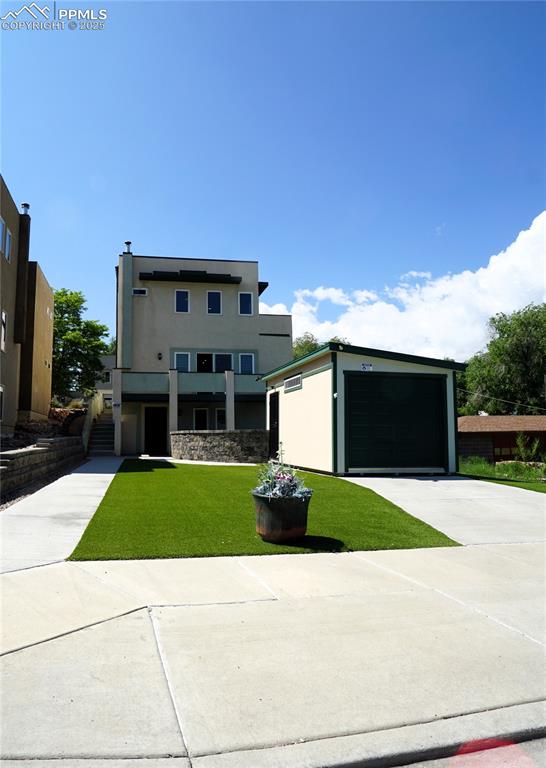 Custom-built home with breathtaking views of Pikes Peak from all the west-facing windows and balconies displaying the ever-changing daily portraits of the Rocky Mountains. This property offers 3 Master Suites each with enormous walk-in closets and private balconies. This home has all the upgrades you could want; fully xeriscape'd and maintenance-free AstroTurf, Beetle Kill Blue Pine Flooring throughout the main level and matching custom built Beetle Kill Blue Pine sliding Barn Door window coverings in the bedrooms carrying the color and wood style throughout the home, additional outdoor storage shed in matching color scheme, heated and air conditioned over-sized 2 car attached garage with its own wall-mounted TV (included) and automatic garage door opener, 360° video/voice surveillance system, thermostat controlled A/C and Forced Heat in the home, whole house humidifier, Heavy Duty Exterior Security Doors, Vinyl Crank Windows, Wood Burning Stove, Stainless Steel Appliances, and a Shatterproof Basketball Backboard & Rim Combo Hoop over the exterior garage door to top it all off. Every level of this home has outside patios with spectacular unobstructed views of the front range. The home is located within minutes of I-25, HWY 24 and Garden of the Gods. Centrally located in walking distance to Downtown Colorado Springs, Old Colorado City and just a short drive to the the eastern part of the Colorado Springs Powers Corridor, short commute to Fort Carson, Schriever AFB, the Air Force Academy and to all the attractions and events El Paso County has to offer.