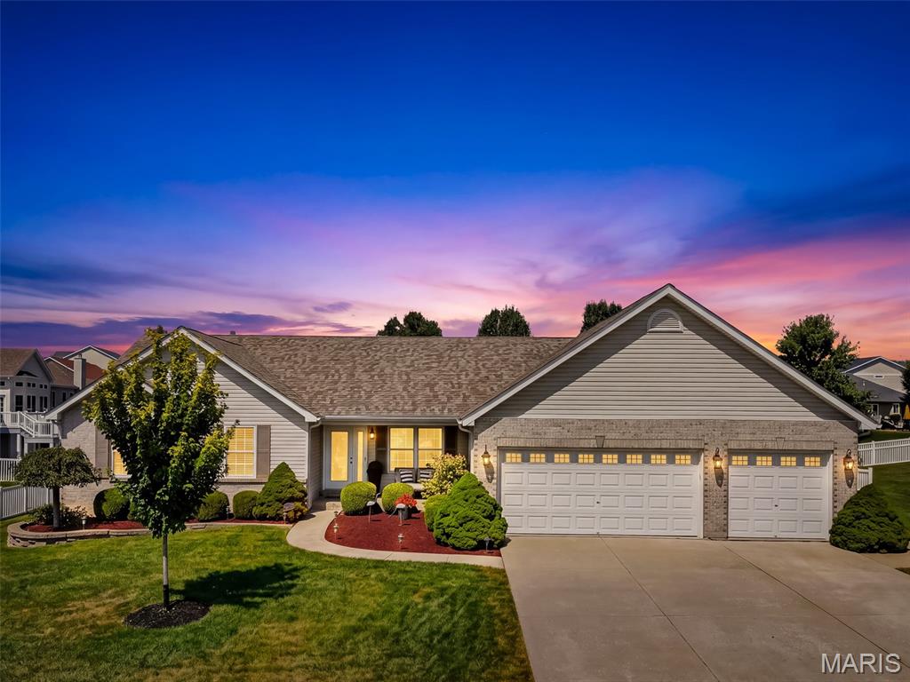 Open House Sunday 9/13 1-3 PM!!! Welcome to 331 Fallon Pkwy. Beautifully updated 3 bedroom ranch in desirable Pennial Park. Built in 2007 and lovingly improved over the years, this home now offers 2,106 sq ft of comfortable main level living after the addition of a bright four-season sunroom, plus a full unfinished basement ready for your future expansion plans.Step inside to an open floor plan with vaulted ceilings, a cozy gas fireplace, and an inviting living and dining area that flows effortlessly into the kitchen. In 2019 the kitchen was thoughtfully refreshed with painted cabinets, new hardware, a stylish new backsplash, granite countertops, a new pantry door, and new flooring that continues into the convenient main-floor laundry room with additional half bath. The sunroom is filled with windows that capture the backyard views year-round. The backyard boasts an oversized patio that offers afternoon shade, mature trees, ample green space, and a white vinyl fully fenced yard. All bedrooms and full bathrooms are located on the main floor for easy one-level living. The primary suite features an ensuite bath with dual vanity, soaking tub, and separate shower. Two additional bedrooms and a hall bath complete the main level. Interior walls and ceilings were freshly painted in 2019, toilets were replaced the same year, and 2-inch blinds were added throughout the home.Upgrades include: new roof was installed in 2022, hot water heater - 2014, sump pump - 2015, and a new garage door opener was added in 2026. The 3-car garage offers plenty of parking and oversized storage with an extra deep side of the garage.Convenient St. Peters location in the Fort Zumwalt school district. Come see this move-in ready ranch today.