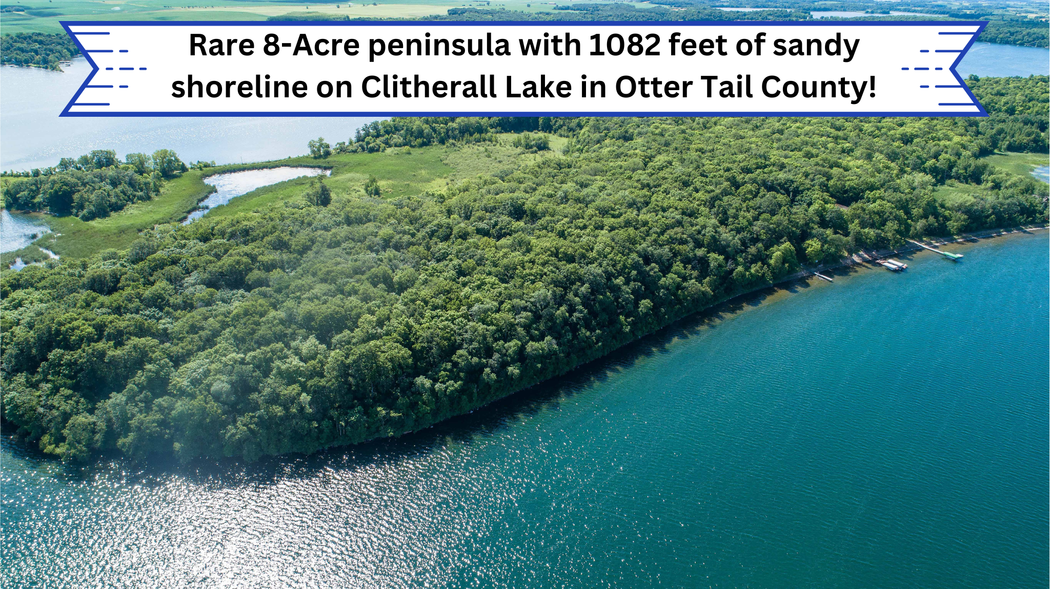 A once-in-a-lifetime opportunity to own a private peninsula on Clitherall Lake! Nestled on 8 untouched acres, this property boasts over 1,080 feet of pristine sandy shoreline with a hard sand bottom—ideal for swimming, water sports, and lakeside relaxation.  Surrounded by mature trees and natural forest grasses, this peaceful retreat offers unmatched privacy and sweeping lake views, all just minutes from Battle Lake. Enjoy quick access to restaurants, golf courses, parks, and everything the heart of Otter Tail County’s lakes region has to offer.  Build your dream home on this secluded estate or take advantage of the option to divide into up to four lots. Whether kept as your private sanctuary or developed for investment, this rare peninsula combines natural beauty with endless possibilities.  Your perfect lakeside escape is waiting on Clitherall Lake!