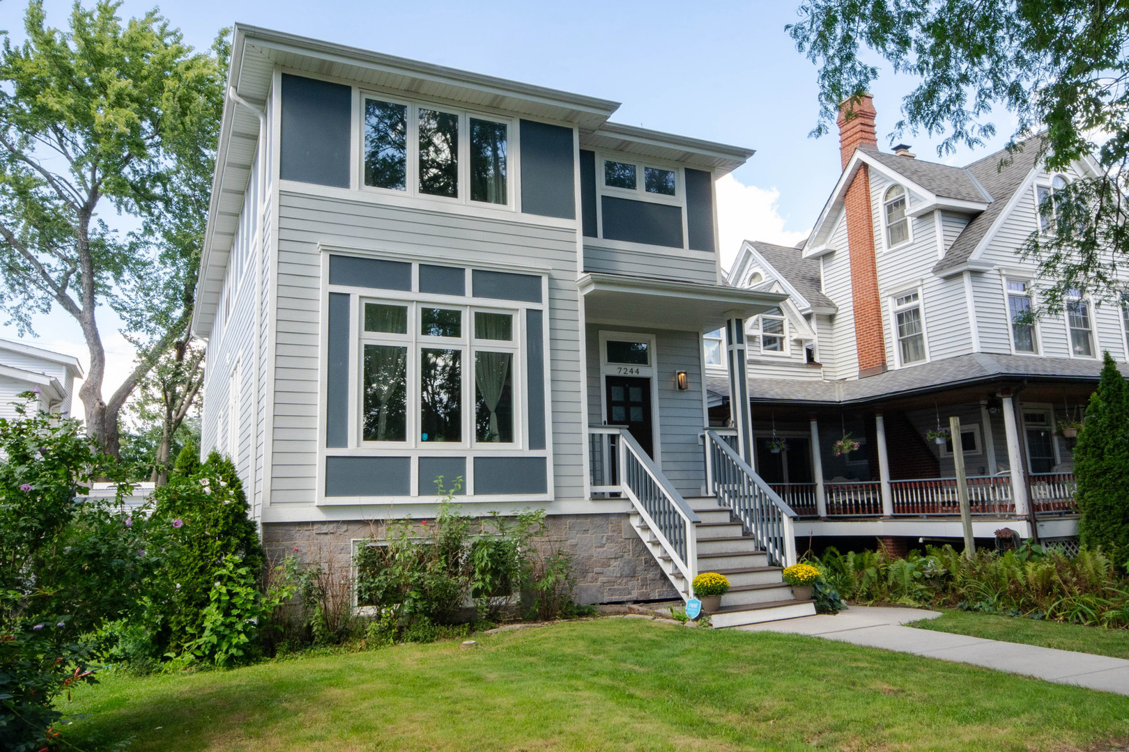 Welcome to this CUSTOM-BUILT 2020 HOME in the heart of NORWOOD PARK. Designed with a perfect blend of modern style and timeless detail, this residence offers open, sun-filled living spaces and elegant finishes throughout. The main floor features 10-FOOT CEILINGS, OAK HARDWOOD FLOORS, CROWN MOLDING, WAINSCOTING, RECESSED LIGHTING and OVERSIZED 8.5 FOOT DOORS. Stunning open chef's kitchen with quartz countertops, gleaming cabinetry, premium KitchenAid stainless steel appliances, spacious pantry, and large island with breakfast bar that opens to a huge family room with electric fireplace and double sliding doors that lead to a large wood deck. Open living/ dining room combo with gigantic south and west facing windows for abundant sunlight. A skylight-lit stairway leads upstairs to FOUR BEDROOMS, including a primary suite with spa-like bath featuring a soaking tub, glass shower, double vanity, and heated floors. A convenient SECOND FLOOR LAUNDRY ROOM completes the level. The FINISHED BASEMENT offers radiant-heated floors, a recreation room with wet bar and wine cooler and guest suite. Additional highlights include a MUDROOM, DUAL-ZONED HVAC SYSTEM, and FLOOD CONTROL WITH SUMP PUMP and EJECTOR PUMPS. Enjoy the best of NORWOOD PARK LIVING - quiet tree-lined streets, top-rated schools, nearby parks, plus easy access to Metra, CTA, expressways, and O'Hare.