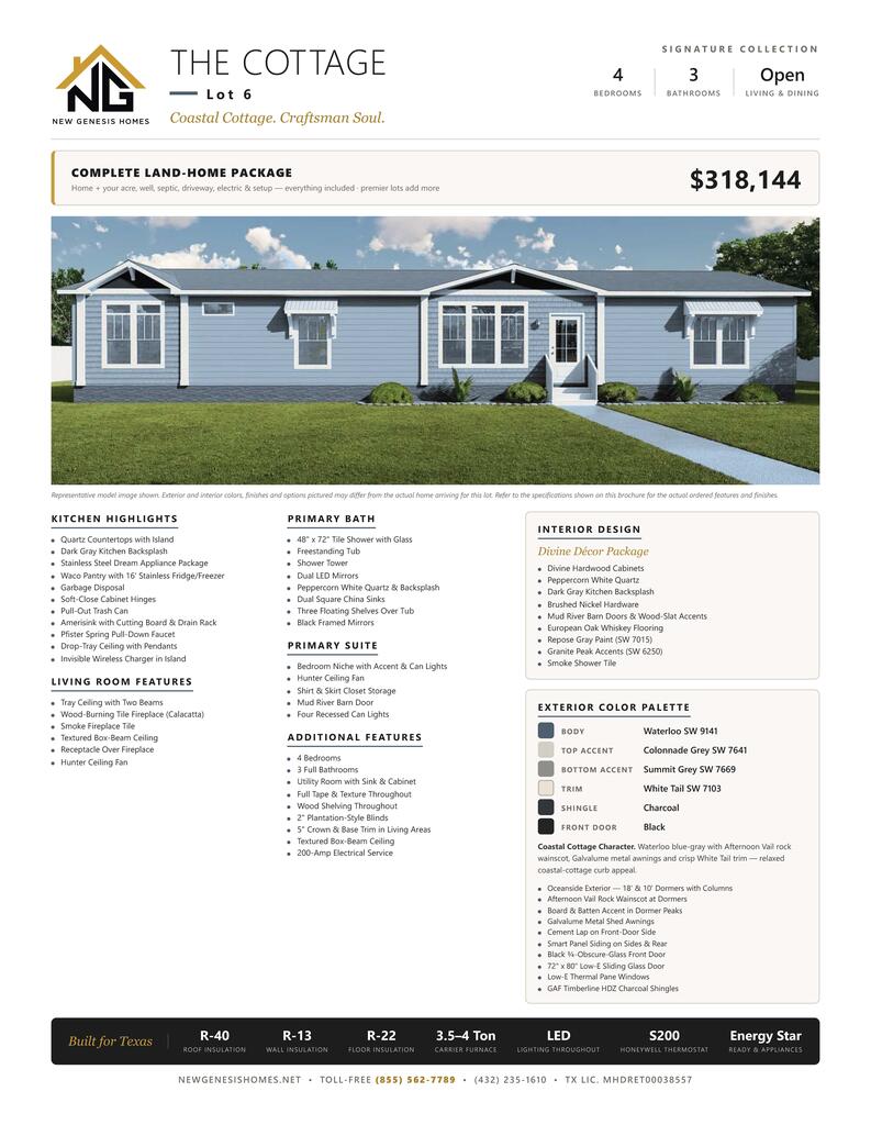 Welcome Home! Beautiful 5 Bedroom, 3 Bath manufactured home featuring Trey Ceiling w/ beam accents - living room. Drop Trey ceiling and pendant lights - kitchen. Wood burning fireplace, Ceiling fans, Quartz Countertops, Lino flooring throughout. Many Luxury upgrades. Price includes land and improvements. Turnkey and your home! Greenwood ISD! HOA is $150/Year. Lot 6. Check out our website: NEWGENESISHOMES.NET.