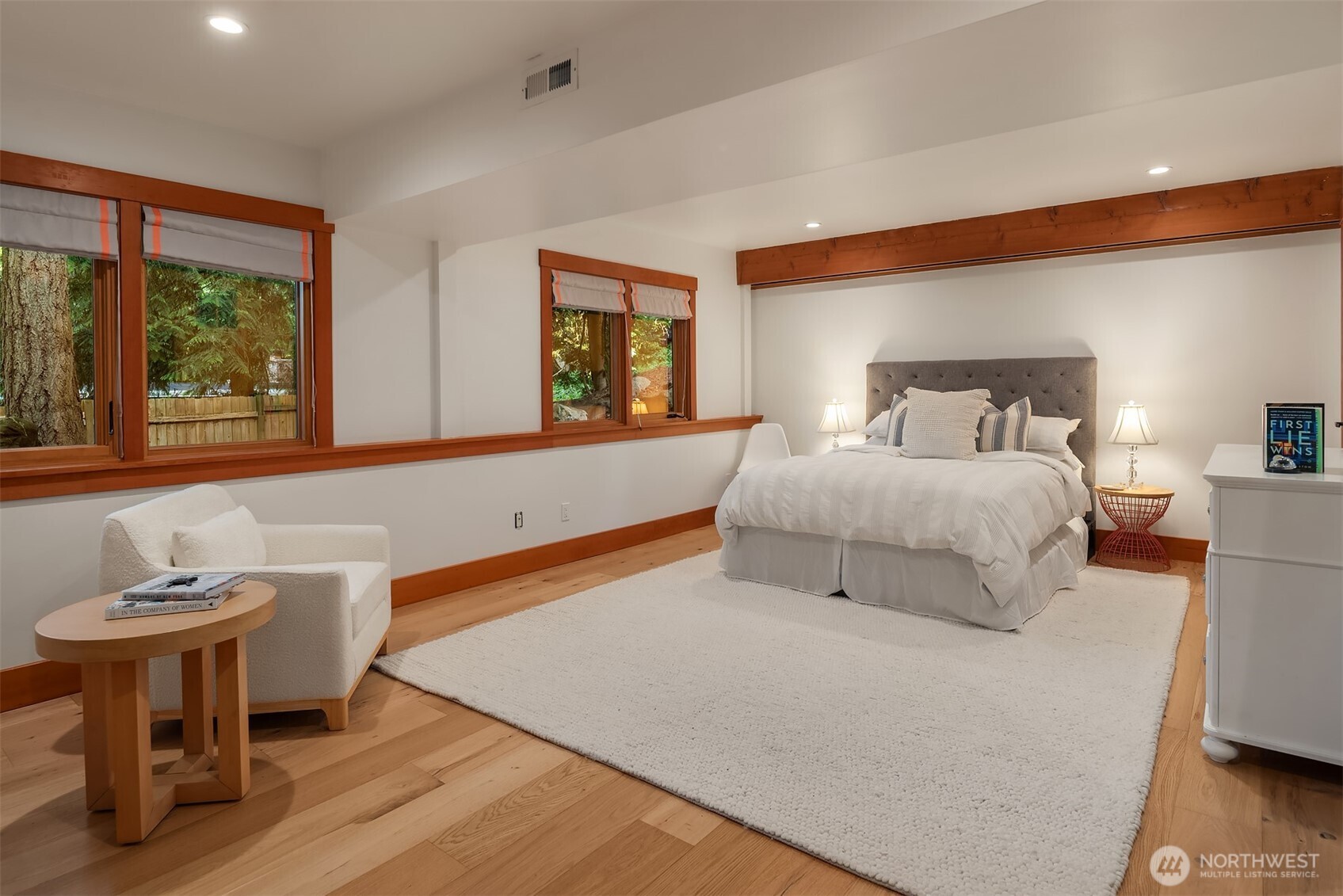 Guest bedroom with a cozy reading nook