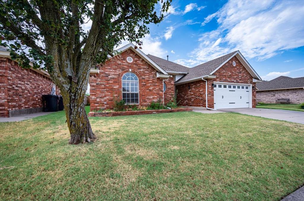 Charming traditional brick home loaded with some great amenities! Nestled in a quiet neighborhood, this 4-bedroom, 2.5-bathroom property boasts an excellent floor plan with incredible bones, offering the perfect canvas to customize and make your own. Step through the front door into a open entryway with high vaulted ceilings and an arched transom window that floods the space with natural light. The heart of the home features soaring ceilings, a brick-accented fireplace with a wood mantle, and twin arched windows outfitted with high-end, custom wood plantation shutters. The kitchen provides excellent cabinet storage, a built-in wall oven, a dedicated gas cooktop, and a stainless steel refrigerator and dishwasher. The adjoining dining nook features a distinctive bay window covered in matching plantation shutters. Large primary bedroom with attached en-suite bathroom that offers a spacious double vanity layout, built-in storage cabinets, and a unique oval stained-glass window. Tucked away on the second level, this private bedroom is ideal for an older child, guest room, or a quiet hobby space. The upstairs flex space is ready to transform into your dream game room, home theater, or a home office. Enjoy ultimate safety and total peace of mind during severe weather with a solid concrete inground shelter built directly into the rear concrete patio. The backyard also features a robust standalone 8x12 shed in the fully fenced backyard offers ample space for tools, lawn equipment, or a customized workshop. Manifold Water System: A massive mechanical advantage! This premium system provides superior water pressure control and dedicated individual shut-off capabilities for every single fixture in the house, making future maintenance a breeze. With structural excellence, highly functional spaces, and mechanical upgrades you rarely find at this price point, this home is an absolute must-see!