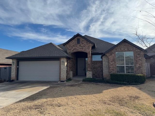 3 bedroom home in the sought after Seiter Farms community in SE Moore off Sunnylane close to Timber Creek Elementary.  Master suite has 3 walk in closets with a tile shower and double vanity.  Utility room is adjacent to the master suite with a gas and electric hook up for the dryer.  Secondary bedrooms are on the opposite side of the home with tub shower combo on the hall bathroom.  Living room features a corner fireplace and large window to the backyard. Kitchen features black appliances with gas range, built in microwave, dishwasher, disposal and pantry.  Center island for extra storage and prep space with a breakfast space to the side.  Covered back patio with fenced yard, pet friendly with additional refundable pet deposit.