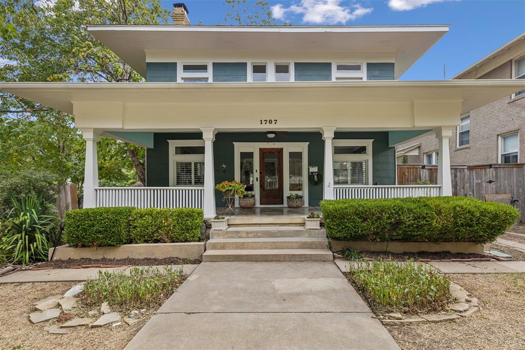 Step back in time with this stunning historic Four Square home, perfectly situated on a rare multi-parcel corner lot — complete with a charming two-bedroom guest house. From the moment you enter, you're welcomed by a cozy fireplace framed with built-in cabinets featuring exquisite leaded glass doors. The expansive front living area showcases the grand staircase and beautifully preserved original trim work, offering a true glimpse into the craftsmanship of a bygone era. Natural light floods the formal dining room through detailed, character-rich windows, while a bar-top opening connects you to the kitchen — perfect for chatting with your favorite chef. A true rarity in historic homes, the downstairs primary suite offers privacy and comfort, with direct access to a multi-tiered deck — ideal for relaxing at the end of the day. Upstairs, you'll find three generously sized bedrooms, an oversized bathroom, and a conveniently located laundry room. Fresh interior and exterior paint give this timeless home a crisp, updated feel. Located just three blocks from the vibrant Magnolia Avenue, you’re within walking or biking distance to some of Fort Worth’s most popular restaurants, shops, and cafes. Don’t miss this one-of-a-kind opportunity to own a piece of Fairmount history — with space, charm, and modern comforts.