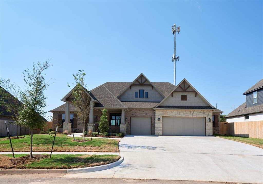 This home features four bedrooms and three and a half bathrooms, combining contemporary design elements with natural, rustic accents. The house boasts a charming exterior with modern and rustic elements. The facade combines clean lines, natural materials, stone, and wood, creating a warm and inviting atmosphere. Large windows and a covered porch provide an excellent connection to the outdoors. Upon entering, you step into an open-concept living area that seamlessly integrates the kitchen, dining room, and living room. The space is characterized by high ceilings, a stone fireplace, and large windows, allowing ample natural light to flood the area. The flooring is light creating a modern rustic feel. The kitchen features sleek, modern appliances and fixtures. A large center island provides additional workspace and doubles as a breakfast bar. Nestled off of the kitchen are 3 secondary bedrooms and two baths that are anchored by a second living area. This is a great space to watch a movie, do homework or play games. The primary retreat features rustic beams with a lot of natural light. You will love the seclusion this retreat offers as well as the spa-like bath. The center stage of the primary bath is the freestanding tub. Relaxation is easy in this space. The Primary Closet has a center chest of drawers with seasonal rods. If you love outdoor living this home has it. There is plenty of space for a seating and dining area around the outdoor fireplace. A study, 1/2 bath, & formal dining complete this home. Owner is licensee. O/A