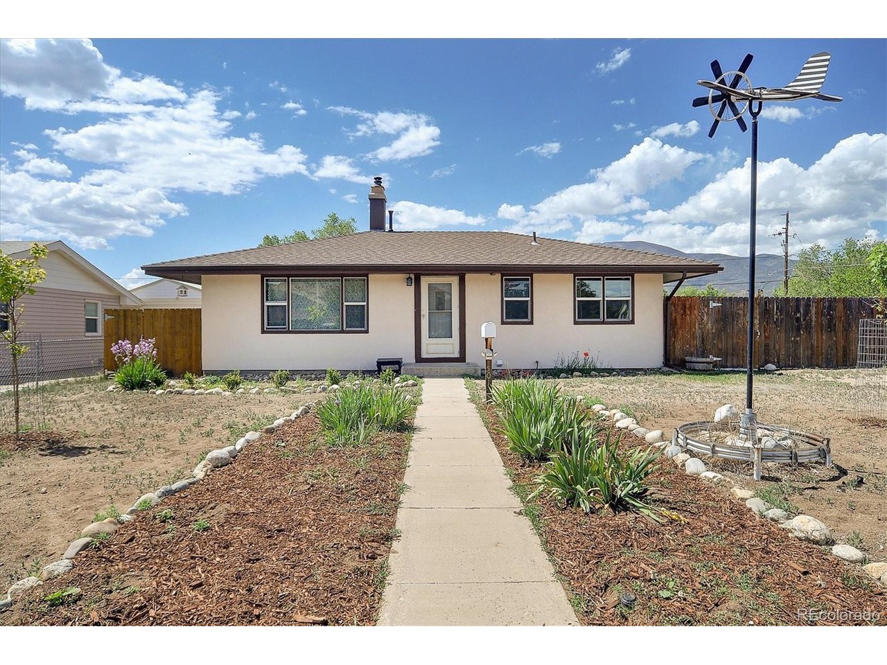 Meticulously maintained 3-bedroom 2 bath home within walking distance to downtown Salida's restaurants, shops and activities! This lovely home sits on nearly a quarter acre corner lot. The warm inviting living room boasts a wood burning stove that keeps utility costs low. The kitchen is thoughtfully laid out with ample space for cooking and entertaining. A breezeway/mudroom can provide extra living space such as an office or workout room. Attached is the oversized one car garage with a concrete parking pad. Enjoy the covered patio within your fully fenced private backyard. Move-in ready! No covenants. Short term rental potential subject to City approval and licensing.