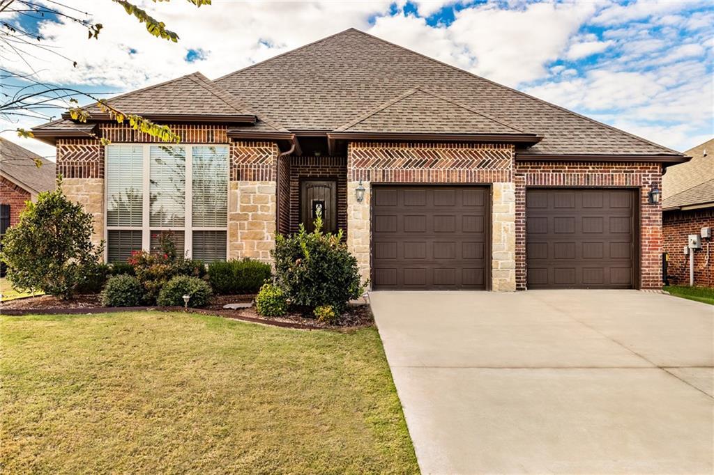 Welcome home to this beautifully maintained residence in the highly sought-after Northampton addition, offering 1,862 ANSI-measured square feet of thoughtfully designed living space in the Edmond School District. From the moment you arrive, the attractive stone and brick exterior and welcoming curb appeal set the stage for what awaits inside. Rich wood flooring, soaring ceilings, extensive crown molding, and an impressive coffered ceiling create an elegant yet comfortable atmosphere throughout the open-concept living area. The spacious living room centers around a cozy gas fireplace and flows seamlessly into the well-appointed kitchen, making it perfect for both everyday living and entertaining. The kitchen is sure to impress with granite countertops, a large center island, custom stained cabinetry, stainless steel appliances, abundant workspace, and a generous pantry. The private primary suite offers a relaxing retreat with a whirlpool tub, separate shower, dual vanities, and a large walk-in closet. The secondary bedrooms are generously sized with tall ceilings and spacious closets, providing comfort for family or guests. Step outside to enjoy the covered patio overlooking the fully fenced backyard, offering the perfect space to relax, entertain, or enjoy Oklahoma evenings. Additional features include an oversized 600 square foot two-car garage, storm shelter, reverse osmosis water filtration system, and all kitchen appliances, washer, and dryer remain with the home. Residents also enjoy access to Northampton's beautiful community outdoor amenities, including a stocked fishing pond and scenic walking trails. Ideally located just minutes from the Kilpatrick Turnpike, Quail Springs Mall, shopping, dining, and everyday conveniences, this move-in-ready home offers the perfect combination of quality construction, thoughtful upgrades, and an exceptional Edmond location.