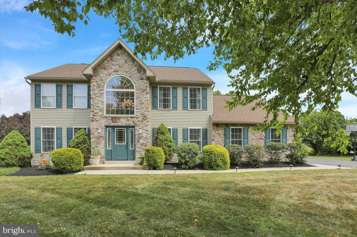 Are you searching for modern living, privacy, and a picturesque setting within the Daniel Boone School District? Welcome to 116 Indian Run Drive, located in the highly desirable Indian Run community.Situated on a sprawling, level 2.79-acre park-like lot, this beautifully maintained Colonial offers over 2,600 square feet of above-grade living space, plus an additional 1,000 square feet of finished basement space. Built in 2003, this 4 bedroom, 2.5 bath home has been extensively updated and meticulously cared for, making it truly move-in ready. Recent improvements include a new roof (2023), new hot water heater (2024), fully remodeled bathrooms (2025), new flooring throughout much of the home (2021), recessed lighting throughout, a renovated deck (2024), and an Invisible Fence system (2025), along with numerous additional upgrades detailed in the Seller's Property Disclosure Statement. Step inside to a welcoming 2-story foyer, flanked by French doors leading to a spacious home office on one side and a formal dining room on the other. The heart of the home is the beautifully updated kitchen, featuring attractive tile work, upgraded countertops, stainless steel appliances, and seamless access to the breakfast area and expansive family room with a cozy propane fireplace. Sliding glass doors lead to the recently renovated deck, patio, and incredible backyard, creating the perfect setting for entertaining, outdoor gatherings, or simply enjoying the peaceful surroundings. A convenient main floor laundry room with exterior access and a powder room complete this level. Upstairs, the spacious primary suite offers a stylish accent wall, an oversized walk-in closet, and a stunning, fully renovated en-suite bath. Three additional generously sized bedrooms and another beautifully remodeled full bathroom complete the upper level. The finished lower level provides approximately 1,000 additional square feet of flexible living space, featuring a large recreation room, a separate guest room or craft room, ample storage space, and convenient Bilco door access to the backyard. Combining modern updates, generous living space, and an exceptional outdoor setting, this property offers the best of both comfort and convenience. Ideally located between PA Routes 422 and 562, commuters will appreciate easy access to Reading, King of Prussia, and the greater Philadelphia region, while enjoying the tranquility of a private neighborhood setting. Don't miss the opportunity to make this exceptional property your next home. Join us at the Open House on July 9th or schedule your private showing today!