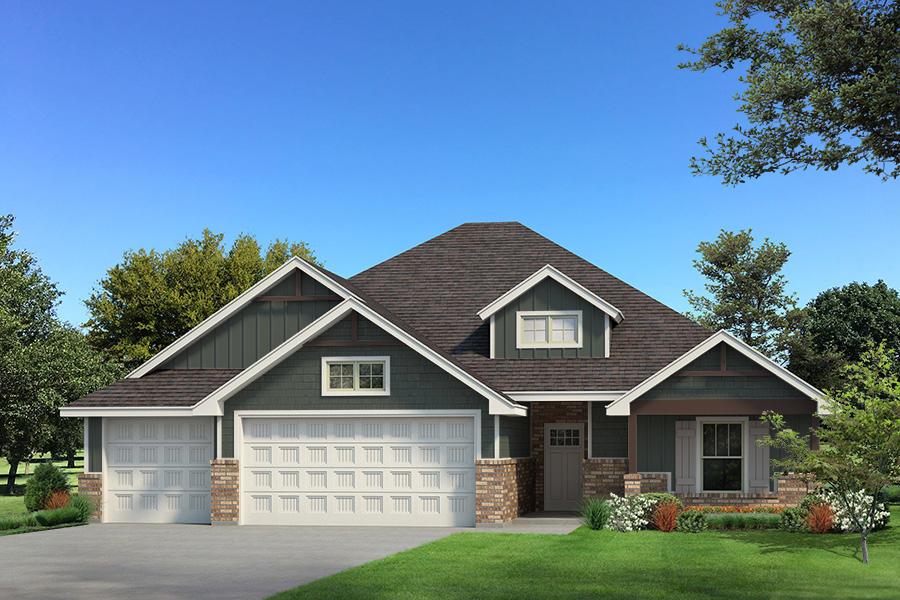 This Blue Spruce floor plan features 2,185 Sqft of total living space, which includes 1,900 Sqft of indoor living and 285 Sqft of outdoor living. This exceptional home offers 4 bedrooms, 2 bathrooms, 2 covered patios, a utility room, and a 3-car garage with an in-ground storm shelter installed because safety is not an option. The well-curated great room presents a well-crafted cathedral ceiling with box beams, a gas fireplace with our stacked stone surround detail to the ceiling, large windows, wood-look tile, rocker switches throughout, and Cat6 wiring. The high-end kitchen boasts custom-built cabinets to the ceiling with cabinet hardware installed throughout and under cabinet lighting, stunning pendant lighting, a center island with a trash can pullout, stainless steel appliances, a 5-burner cooktop, 3 CM countertops, modern tile backsplash, a walk-in pantry, and more wood-look tile. The prime suite is tucked away and features a sloped ceiling with a ceiling fan, windows, and our cozy carpet finish. The prime bath has a dual sink vanity with framed mirrors, 3 CM countertops, a free-standing tub, a private water closet, a walk-in shower, and a HUGE walk-in closet. Outdoor living supports a wood-burning fireplace, a gas line, and a TV hook up. Other amenities for this home include our healthy home technology, an air filtration system, a tankless water heater for endless hot water, R-44 & R-15 insulation, and so much more!