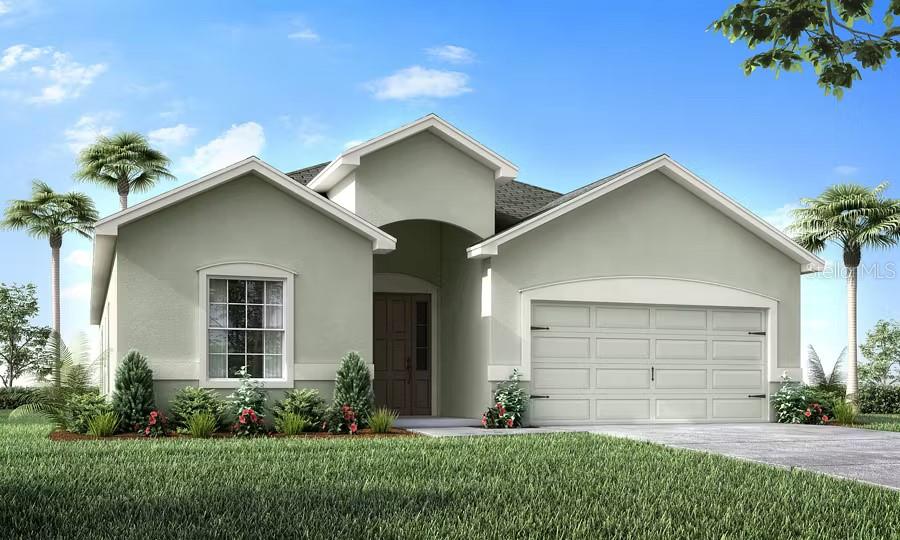 New construction home with 2029 square feet one-story including 4 bedrooms, 2.5 baths, and an open living area. Enjoy an open kitchen with Granite countertops, Samsung stainless steel appliances, pantry, and a spacious counter height island, fully open to the dining café and gathering room. The living area, laundry room, and baths include luxury wood vinyl plank flooring, with stain-resistant carpet in the bedrooms. Your owner's suite is complete with a walk-in wardrobe and a private en-suite bath with dual vanities, a tiled shower, and a closeted toilet. Jack-and-Jill Hall bath with an enclosed tub and toilet, accessed from bedrooms 3 and 4. Plus, enjoy a covered lanai, 2-car garage, custom-fit window blinds, architectural shingles, energy-efficient insulation and windows, and a full builder warranty. Please note, virtual tour/photos showcases the home layout; colors and design options in actual home for sale may differ. Furnishings and décor do not convey.