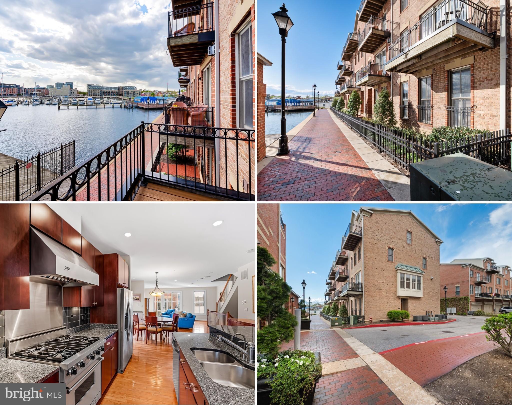 Welcome to 2323 Boston Street Unit 6—an end-of-group, 4-level waterfront townhome with a 2-car garage in North Shore, a premier Canton community directly on the promenade. Enjoy breathtaking water views from nearly every room, as well as two private balconies. The entry level offers a flexible space perfect for a home office or game room. The main level impresses with hardwood floors, a chef’s kitchen featuring dark cabinetry, granite counters, under-cabinet lighting, Viking stove with hood, a designer backsplash, and an eat-in island—all opening to a spacious dining and living area with direct balcony access and waterfront views. Upstairs, you'll find two bedroom suites, including one with a built-in desk overlooking the water, plus a laundry room and utility space. The top-level primary suite is a true retreat, featuring two walk-in closets, stunning water views, a private balcony, and a spa-like bath with a soaking tub, glass shower, and double vanity. A new dual-zoned HVAC (installed in 2024) and a newer water heater enhance efficiency and provide peace of mind. Located steps from Historic Fells Point and all the best waterfront restaurants, shops, and lifestyle amenities, this is city living at its finest.