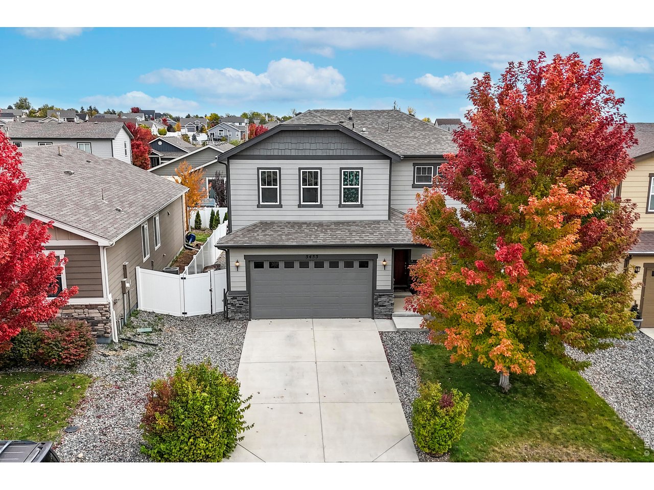 Exceptional value in this beautifully maintained home! Luxury vinyl flooring extends throughout the main level, while large windows fill the home with natural light. The kitchen features quartz countertops, cabinetry with coordinating hardware, a gas stove, pantry, and an island with a single-basin stainless steel sink. The primary suite includes a walk-in closet and a private bathroom with a walk-in tile shower and double vanity. The upstairs bathrooms and laundry room offer tile flooring. An upstairs loft provides flexible space for an additional living area, home office, hobbies, or play room. A programmable thermostat and energy-efficient A/C with dual cycle help maintain indoor comfort. Enjoy easy to maintain outdoor living and entertaining in the fully fenced backyard, featuring established landscaping, rose bushes, and an in-ground sprinkler system. The extended patio offers ample room for multiple seating areas, making it ideal for entertaining or relaxing. A 12-by-10-foot storage shed in the backyard provides convenient space to store lawn and gardening equipment, while additional storage is available in the crawl space. This friendly neighborhood community offers a park, trails, and is located just a short drive to nearby golf, shopping, schools, restaurants, and easy access to I-25.