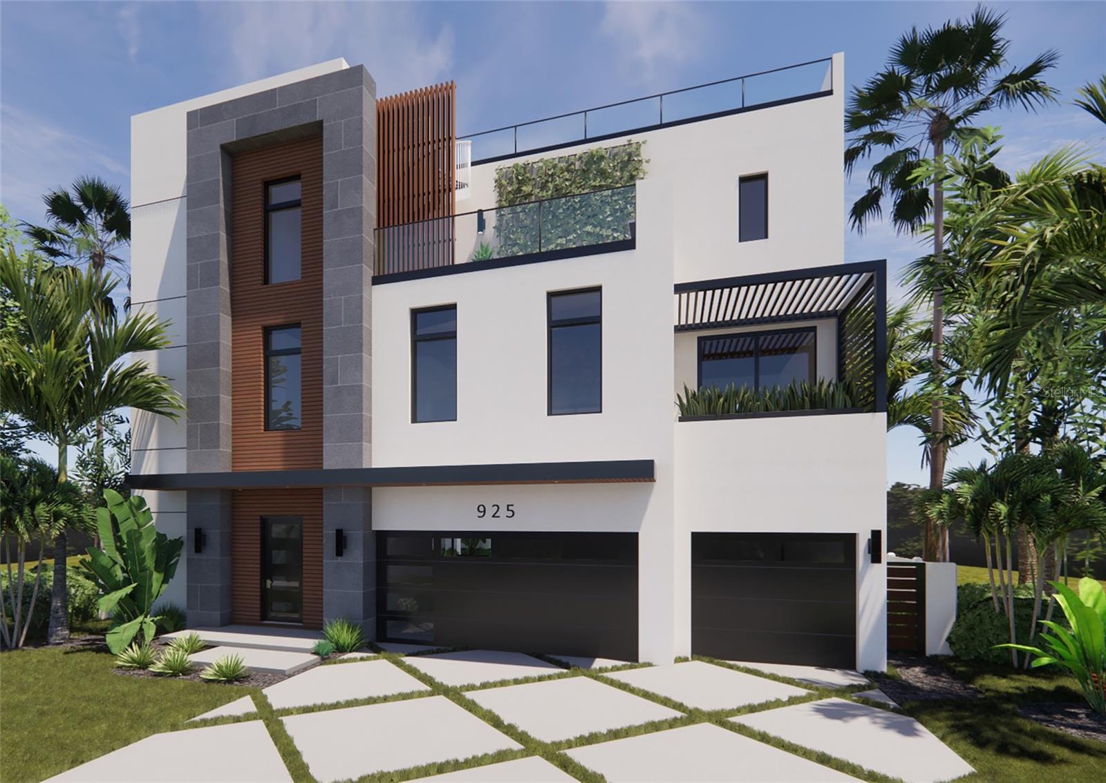 Pre-Construction. To be built. Stunning contemporary new construction coming soon to one of Clearwater Beach's most desirable streets. This architecturally striking three-story residence delivers nearly 3,800 square feet of open-concept luxury living with clean lines, soaring ceilings, and walls of glass that flood every level with natural light.Designed for the discerning buyer who demands both style and substance, this home features a private elevator servicing all three floors, an oversized garage with room for multiple vehicles and storage, and seamless indoor-outdoor living spaces highlighted by expansive covered terraces and balconies. The rear of the home opens to a resort-style pool and spa with a sun shelf, surrounded by lush tropical landscaping — your own private oasis just moments from the sand.The bold modern facade combines warm wood-tone accents, natural stone detailing, creating undeniable curb appeal that stands apart from everything else on the island. A rooftop terrace crowns the home, offering panoramic views perfect for sunset entertaining.Built by a reputable local builder with a proven track record of quality craftsmanship, this home is being constructed with premium materials and meticulous attention to detail throughout. Building permits have been applied for — now is the ideal time to get involved and select your finishes.This is a rare opportunity to own a brand-new, elevator-equipped contemporary masterpiece in one of Florida's most sought-after beach communities.