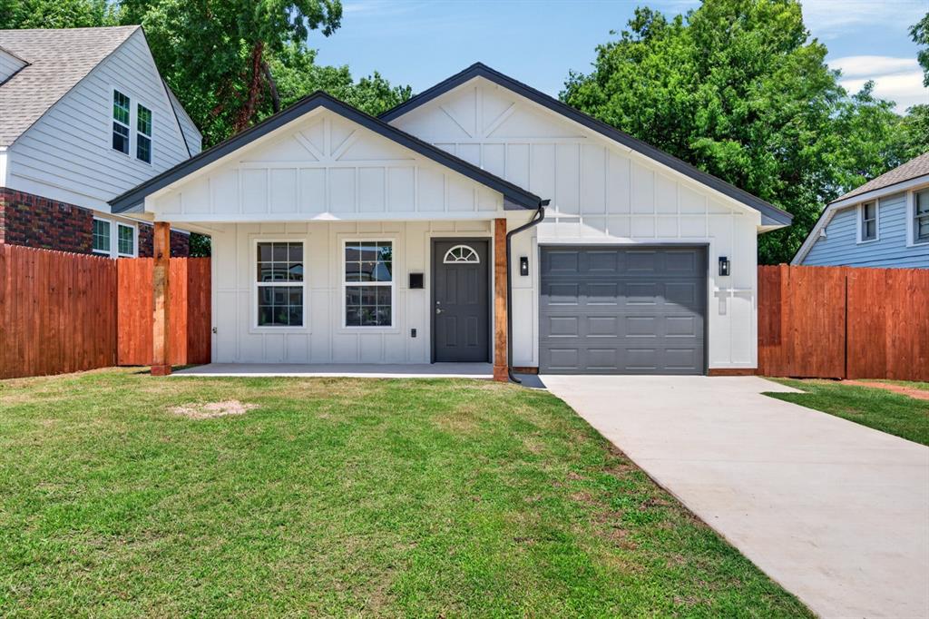 Brand-new construction for $219,500 in Oklahoma City! Never occupied and ready for its first owner, this 2026-built bungalow offers 3 bedrooms, 2 bathrooms, 1,481 sq ft, an attached 2-car garage, and a 1-year builder warranty.Step inside to a bright, open layout connecting the living room, dining area, and kitchen. The kitchen is the centerpiece of the home with a large island, modern cabinetry, stainless steel appliances, gas cooking, ample counter space, and plenty of storage.The private primary suite features a spacious bedroom, beautiful bathroom finishes, and built-in closet storage. Two additional bedrooms give you flexibility for family, guests, a home office, or workout space.Outside, you’ll find a covered front porch, fenced backyard, and covered back patio with plenty of room to relax or entertain. The side yard also offers gated access behind the fence, providing a convenient area to store a trailer or other recreational equipment.Located near I-35 with convenient access to Downtown OKC, the Adventure District, dining, shopping, and entertainment. If you’ve been looking for new construction without the typical new-construction price tag, this one deserves a look.