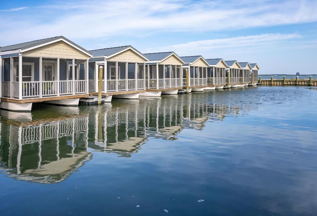 Experience coastal living like never before with the floating cottage at BluFin-a rare opportunity to own a unique piece of paradise on Chincoteague Island. These architecturally distinctive cottages float gently in the marina, offering water views and tranquil surroundings. Whether you're seeking a serene weekend retreat or a high demand vacation rental, BluFin's floating cottages combine luxury, location and low maintenance in one unforgettable package. Land lease agreement is required.