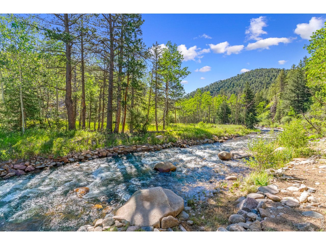 A RIVER RUNS THROUGH IT!! The Saint Vrain River. This property has both sides of the river for more than 300'. Not effected by 2013 Flood! The nearly 2,700 sq ft home has windows facing the river in most every room of the 3 BR, 3 BA Mountain home. An awesome get away with soring vaulted ceilings 3 fireplaces, spacious kitchen with a breakfast bar you will not want to leave. The open flow of the home is centered around the huge moss rock fireplace in the living room, with plenty of separate spaces for everyone to relax and enjoy the sounds of the river and breeze in the pine trees. Very clean and well maintained makes it move-in ready then make your personal changes down the road. You have to take a look at this home on the river!!