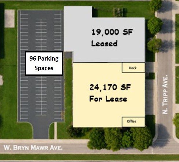 Exceptional owner-user or investment opportunity in the highly sought-after Sauganash neighborhood at the signalized corner of Bryn Mawr Ave. and Tripp Ave. This 43,170 SF commercial building sits on a 2.8-acre site in a prime North Side location with convenient access to I-90/94. Currently, 19,000 SF is leased, with 24,170 SF available for owner occupancy or lease-up. The property features 96 on-site parking spaces, two shared loading docks, two drive-in doors with forklift access, and 15-foot clear ceiling height, offering excellent flexibility for a variety of industrial or commercial uses.