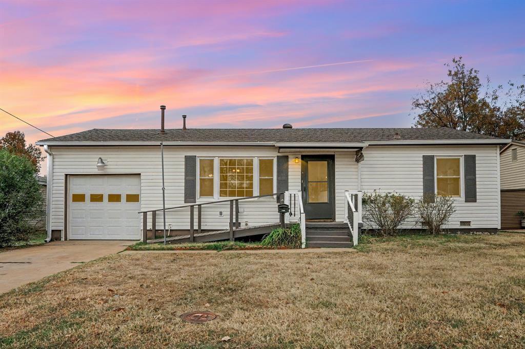 Welcome to your dream home nestled in a prime location! This delightful 3-bedroom, 1-bath home is a perfect blend of comfort, style, and convenience, just minutes away from the bustling university, vibrant restaurants, and diverse shopping options. Welcoming you into the home are the large windows bringing in natural light into the living area. Kitchen is almost a total redo! Featuring sleek white cabinetry and counter space for all your culinary adventures. New appliances, solid surface countertops, fixtures & flooring! Family room is adorned with updated flooring that radiates warmth and provides patio access. Curl up by the fireplace on chilly nights, creating memories to last a lifetime! Retreat to any of the three bedrooms offering a peaceful feeling and perfect for restful nights! Each room is designed to maximize space and comfort, all featuring new ceiling fans and closets! Freshly painted walls and new ceiling fans throughout! New roofing material this year as well! Backyard offers a canvas for your outdoor aspirations with two sheds to make your own. Single car garage with laundry options just a few steps away from your breakfast nook! With its modern updates, prime location, and inviting atmosphere, it’s the perfect opportunity for first-time homebuyers, downsizing, or investors. Home is subject to HUD bidding requirements. Sold as-is, where-is.