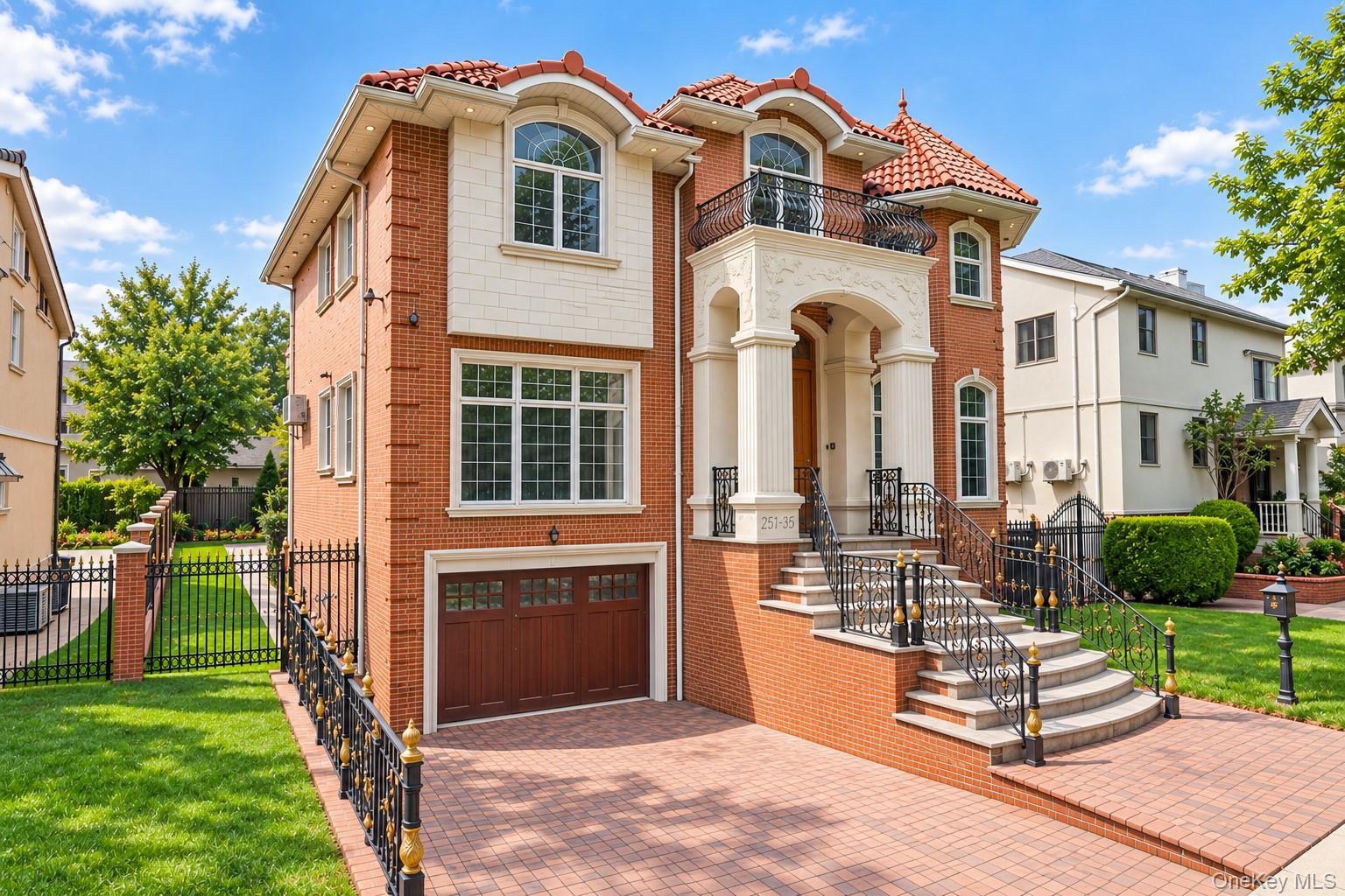 Custom-built in 2010, this grand all-brick single-family residence sits on an oversized 64x100 lot in prime Little Neck. Boasting an impressive 35-ft building height with high ceilings, 8-ft doors, Andersen windows, cherry wood floors/kitchen, and bespoke moldings. Offers approximately 2,940 sq ft above grade plus an attic, and a finished 9-ft ceiling walk-out basement with large windows, offering flexible additional living space. Includes a 3-level fire sprinkler system, central A/C, a heated/cooled detached garage, and a lush backyard. Located within Queens School District 26. A rare trophy home!