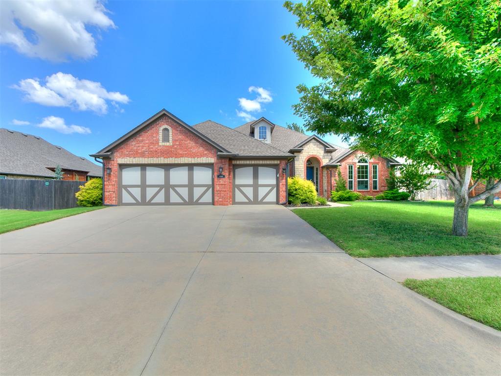 Absolutely gorgeous and thoughtfully updated, this stunning home in Carrington Place on Norman’s desirable west side offers the perfect blend of style, space, and functionality. With 4 bedrooms, 3 full bathrooms, and nearly 3,000 square feet of open floor plan. Every inch of this home has been designed for comfortable and modern living. Step inside to find luxury vinyl plank flooring throughout the high-traffic areas, giving the home a warm yet durable touch. The living room is a showstopper with soaring ceilings, a striking modern tiled fireplace, a statement chandelier, and four large windows that flood the space with natural light. Black farmhouse-style fixtures add sophistication and cohesive design throughout. The kitchen has been completely renovated, featuring freshly painted cabinetry, a stylish new backsplash, updated hardware, and sleek built-in appliances including a cooktop, wall oven, and built-in microwave. The kitchen and dining areas flow seamlessly, offering plenty of space for entertaining or everyday family meals. French doors lead to a private study with an incredible built-in bookcase, perfect for a home office, library, or quiet retreat. The guest bedrooms are generously sized with great closet space, ideal for family or visitors. The primary suite offers a spacious layout and spa-like bath complete with a corner soaking tub, his and her vanities, a stand-alone shower, and a large walk-in closet. Upstairs, you’ll find a versatile bonus area with a built-in TV stand, perfect for a media room, game space, or second living area. The garage features an in-floor storm shelter, offering peace of mind during Oklahoma weather. Located in a highly sought-after neighborhood with community amenities including parks, a pool, and scenic walking trails, this home combines luxury with functional lifestyle. From its tasteful updates to its fantastic location, this is one you won’t want to miss!
