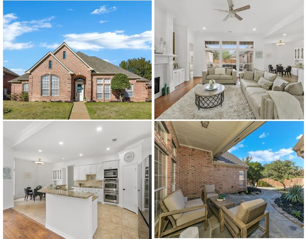 Move In Ready - Gorgeous home situated in the esteemed community of Bridlewood Estates in Colleyville. This single story home boasts an ideal layout with an expansive open floor plan, 4 bedrooms, 3 full bathrooms, along with a versatile flex room suitable for use as a spacious office, game room, or secondary living area. The living room is adorned with vaulted ceilings and a cozy gas fireplace. The well appointed kitchen showcases granite countertops, electric cooktop, double oven, built-in microwave, seamlessly flowing into the ample living space and breakfast area. Laminated wood flooring and freshly painted interiors. The oversized primary bedroom features an ensuite bathroom with separate vanities, jetted tub, a separate shower & a generously sized closet. Step outside to the large covered patio overlooking the stunning design landscaped backyard, providing the perfect setting for planting your favorite flowers. Long driveway leads to the oversized side entry 3cars garage. Must view it today.