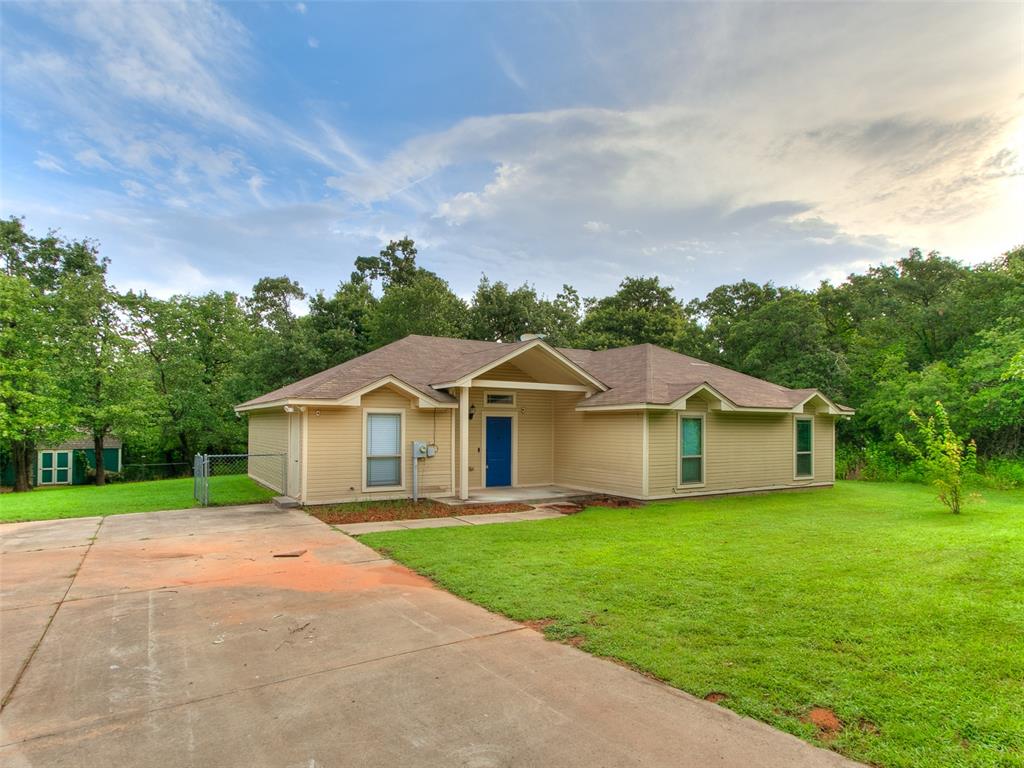 Trees and more trees! You will love this 4bed/2bath updated home nestled in the trees of the quiet Forest Fox neighborhood. The home has been tastefully refreshed with new paint, LED lighting, granite counters, carpet and LVP flooring throughout. The kitchen has new stainless oven, microwave, & dishwasher, tile backsplash, faucet, and hardware. The laundry is just off the kitchen. Dining room has a large picture window overlooking the tree lined backyard. Your living room is bright and spacious with an eat up bar at the kitchen sink. Down the hall you will find 4 bedrooms all with new carpet, freshly painted walls, ceilings, trim and doors, along with new hinges and handles. The 2 baths have new toilets, granite vanity tops, hardware, lights and mirrors. Out back you have a nice sized storage shed, covered patio and a beautiful treed 1 acre lot. The home air ducts and HVAC system was professionally cleaned giving you peace of mind for a well running system. The home is located in Logan County just north or E Waterloo Rd and west of I-35. 25mins from downtown OKC and 20mins south of downtown Guthrie.