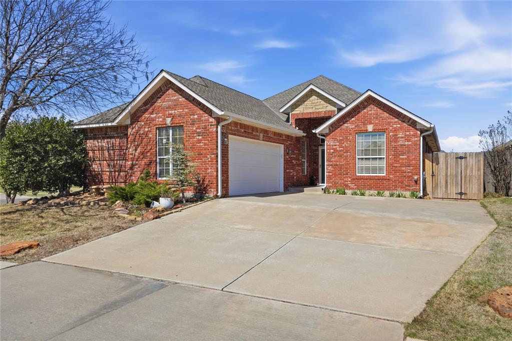 Beautiful brick home located in the desirable Cascade Estates neighborhood in Norman. Inside, you’ll find an open and inviting layout with tall ceilings and abundant natural light throughout the main living areas. New carpet, fresh paint, and marble window sills. The spacious living room features a cozy fireplace and large windows that create a bright and welcoming atmosphere while flowing seamlessly into the dining area and kitchen. The kitchen offers generous cabinet and counter space, a gas stove, center island, and breakfast bar seating—perfect for everyday living or entertaining. The primary bedroom is spacious and includes an en-suite bathroom featuring double vanities, a soaking tub, separate shower, and a large walk-in closet. Secondary bedrooms are well-sized and offer flexibility for guests, a home office, or hobbies. Step outside to enjoy the covered back patio, ideal for relaxing or entertaining. The backyard offers plenty of room for outdoor activities, and the in-ground storm shelter in the garage adds extra peace of mind. Conveniently located 10 minutes from the University of Oklahoma campus and near shopping, dining, and entertainment with easy access to everything Norman has to offer!