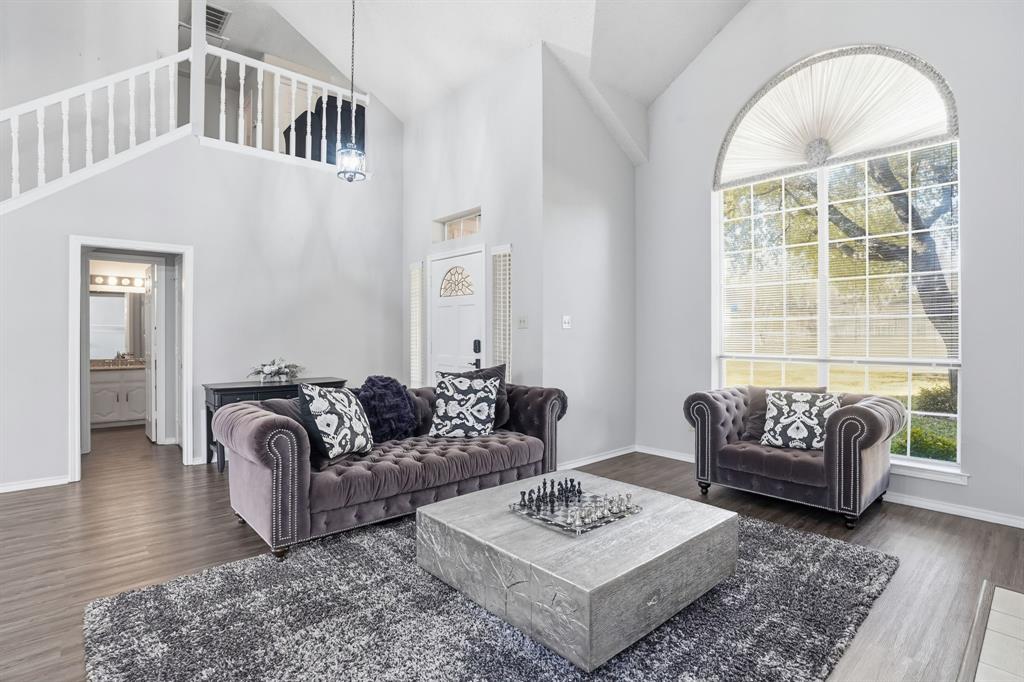 Welcome to this open floor plan in the Willow Creek Addition.  Great location that is close to everything DFW has to offer.  Updates include flooring, appliances, grantie counter tops, and more.   Walk out to your backyard oasis with a pool and spa.  Plenty of seating areas for kids or entertaining guests.  Also, a shed for storage.  Floor plan has the primary bedroom on the first floor with no rooms above it ensuring privacy and alleviating noise concerns.  This home has many windows allowing for natural light to come through.  You will want to see this one!