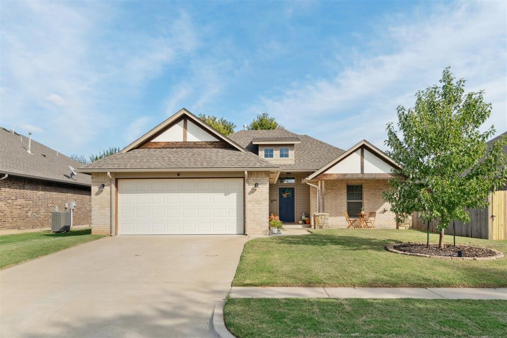 MOVE-IN READY! Start the NEW YEAR with a NEW ADDRESS! This charming 3 bed/2 bath home is perfectly situated toward to back of a quiet neighborhood. From the inviting front porch to the oversized covered back porch, you will have plenty of space to host family and friends. Features include a laundry/mud room, pantry with barn door, wood-look tile flooring in the main living areas, ceiling fans in two bedrooms and the living room, and a cozy gas log fireplace. Plenty of natural light brightens the open living area. The large primary ensuite has a walk-in closet, double vanity, stand alone shower, and a relaxing jetted tub. The 2 car garage has an extended bay for larger vehicles, a workshop, or additional storage. This home also has full guttering! Conveniently located near SW 29th and Morgan Rd with easy access to I-40 and the Kilpatrick Turnpike. Schedule your showing today!