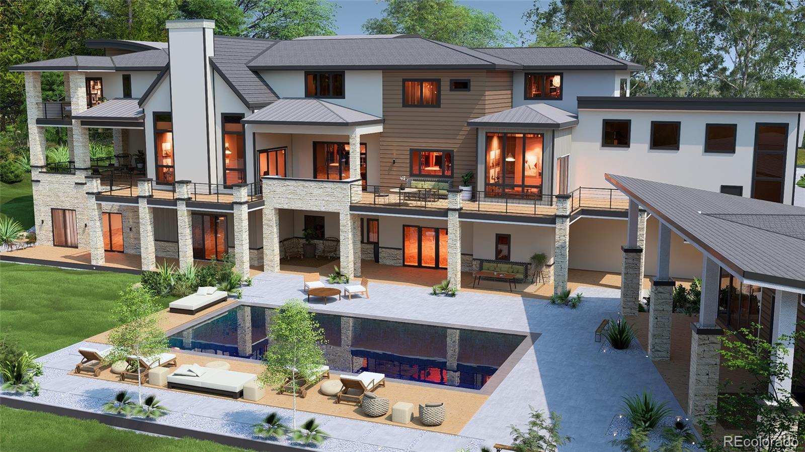 Unparalleled Luxury Awaits in this stunning new custom estate expertly crafted by one of the area's premier builders, Nestled in the prestigious, gated Whistlepig Community. Spanning over 1.96 acres, this magnificent property boasts a breathtaking array of amenities designed to elevate your lifestyle. Step inside to discover a masterpiece of modern design. Entertain in style with spacious, open-concept living areas that seamlessly blend elegance and functionality. Indulge your culinary passions in a state-of-the-art kitchen featuring high-end appliances, custom cabinetry, massive center island, breakfast nook and huge walk-in pantry. Upstairs the luxurious primary retreat offers a serene sanctuary with a spa inspired bathroom, walk-in closets, sitting area opening to private deck with stunning views, three generously sized bedrooms suites, loft-lounge area and handy second laundry room. Lower level features sprawling rec room and spacious game room offering endless fun with room for pool table, arcade games, and more. Full wet bar ensures that every occasion with friends and family is catered to. Multiple sliders seamlessly connect to outdoor entertainment areas. For a more cinematic experience, retreat to the private theater room.  Private guest suite has its own attached bath. Enjoy the huge exercise room for those seeking a high intensity workout, then indulge in ultimate relaxation in the attached spa bath featuring a sauna, steam shower, jetted tub, and a refreshing cold plunge tub. Elevator to all three levels. Step outside to your private oasis, complete with sparkling pool, rejuvenating spa, and multiple outdoor entertainment areas. The pool house offers a luxurious retreat with lounge area, full bar, and bathroom for ultimate convenience and relaxation. Secondary garage is large enough to ensure ample space for all your cars and toys. Truly a legacy estate offering an extraordinary living experience. Photos of home previous home built by Builder.