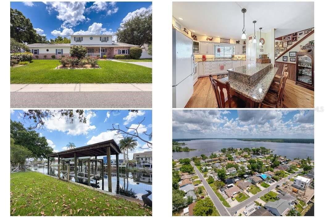 Stunning Waterfront Retreat with Dual Master Suites & Exceptional Outdoor Living! Welcome to this beautifully maintained 4-bedroom, 3.5-bath, two-story home nestled on a double lot (.27 acres) along the shores of Lake Tarpon—a true blend of rustic charm and luxury upgrades! This thoughtfully designed home boasts two primary suites with en-suite bathrooms—one conveniently located on the main floor, and another upstairs with private deck access and tranquil water views. Downstairs, the living space is warmed by reclaimed sawmill wood flooring, a gas fireplace, and stylish finishes. The updated kitchen is a chef’s dream, featuring granite countertops,  a large pantry, and modern touches that blend functionality with charm. The formal dining room with tray ceilings sets the scene for elegant dinners and entertaining. Step outside to your composite deck with an outdoor kitchen, perfect for entertaining lakeside. Launch your boat with ease using the remote-controlled boatlift, and take full advantage of the additional lot, brick paver driveway, large garage, and extra driveway space for guests. Additional features include: Impact windows & hurricane shutters, Granite countertops throughout, Lake-fed sprinkler system & lush landscaping, Storage shed, No HOA | Incorporated area. Whether you’re relaxing on the deck, cruising the lake, or hosting unforgettable gatherings, this is a one-of-a-kind waterfront oasis you won’t want to miss. Lake Tarpon Living at Its Finest — Schedule your private showing today! Flood insurance is transferable. Both HVAC systems August 2013.