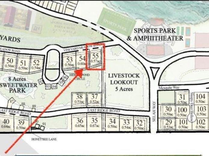 Secure one of the last available lots in the vineyards at Selah! This unique lot borders the livestock outlook and is across the street from the vineyards. The sunset view over the ridge from lot 55 is simply unmatched! With walking access to a pond and large green space, nature is all around. Just a short walk or golf cart ride away you'll find all the amenities Selah has to offer. The best of both worlds awaits you and your family at lot 55!