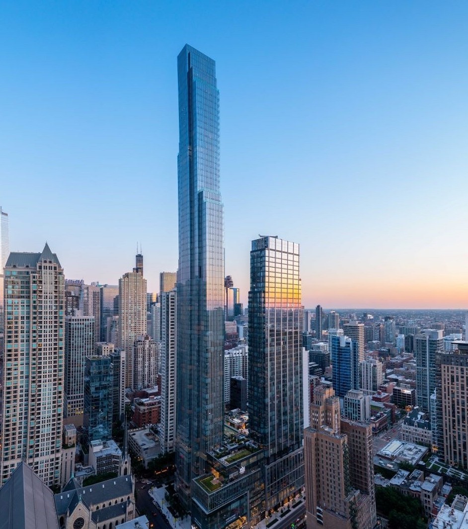 The highest 02 half floor - 11 foot ceilings! Last one remaining! The half floor residences at One Chicago offer owners a private retreat and the most panoramic views of the city and lake! Welcome to One Chicago - 77 visionary homes in the sky, starting on the 44th floor, with spectacular city and lake views. Merging the exclusive neighborhoods of the Gold Coast and River North, One Chicago offers a whole new perspective on city living, just blocks from the lakefront on Superior Street between Dearborn and State. The covered motor court with dedicated valet marks the beginning of an elegant arrival sequence. An exclusive door team is there to welcome residents and guests to the hands-free elevators, which lead to residences with secure Latch Hardware entry systems. A sense of light and space in the open plan living area reveals awe-inspiring views and finishes, such as wide plank European oak wood floors, custom stepped ceiling details and full height windows. A custom-designed O'Brien Harris kitchen lies at the heart of each residence. Generous dimensions and natural finishes allow for a peaceful sleep in the bedrooms, equipped with Ketra circadian lighting. Clean lines and luxurious finishes are the hallmark of every bathroom. Primary baths are sleek and flawless, offering floor-to-ceiling slab porcelain, custom-built vanities with lit mirrors and Kallista fixtures. Oversized showers are complemented with cantilevered benches, recessed storage niches, fog-free shave mirrors and effortlessly controlled with Kohler's DTV electronic, programmable system. Generous setbacks allow for uniquely large terraces, including the private ownership amenity deck. Residents will enjoy an exclusive membership to Life Time Athletic Resort and Spa's diamond level private club. Everyday fine dining, and a flagship Whole Foods are found at the base of the building. One Chicago offers a refined, beautifully appointed way of living in Chicago's most desirable neighborhood. With a wealth of amenities and an elegant approach to design, these residences offer the quiet tranquility of a private retreat with all the excitement of a city address.