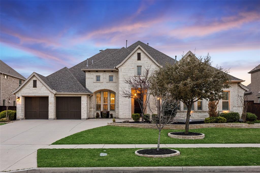 Rare EAST-FACING single-story home on 0.26 acres in the highly sought-after Emerson Estates community in Frisco, offering 4 bedrooms, 4.5 bathrooms and 3,507 square feet of thoughtfully designed living space with an excellent open layout and abundant natural light. The open-concept floor plan features a spacious living area with gas fireplace and real hardwood floors throughout the living room, study and kitchen. The chef’s kitchen includes marble countertops, a large island, gas cooktop, double ovens, butler’s pantry and walk-in pantry, making it ideal for entertaining and everyday living. The private primary suite offers a spacious retreat with dual vanities, garden tub, separate shower and large walk-in closet.The home features a fully equipped media room with EPSON projector, projection screen and 5.1 surround sound speakers, creating a true home theater experience perfect for movie nights, sports and gatherings. A separate office located near the single-car garage provides a quiet and private work-from-home space or study.Rare split 3-car garage configuration with a separate single-car garage on the north side and a two-car garage on the south side, offering flexibility for vehicles, storage, gym space or hobbies.Enjoy the covered patio with outdoor kitchen and roller shades, perfect for relaxing, morning coffee or hosting dinner gatherings. Half a mile to DNT, the upcoming FIELDS WEST development & Universal Studios, while being just far enough away to not deal with the noise. Emerson Estates residents enjoy community amenities including a pool, playground and walking trails. Nearby restaurants, shopping and everyday conveniences make this location especially desirable.Minutes from multiple grocery stores, restaurants, trails, PGA Frisco and the Omni Resort, this home offers luxury, convenience and prime Frisco living.