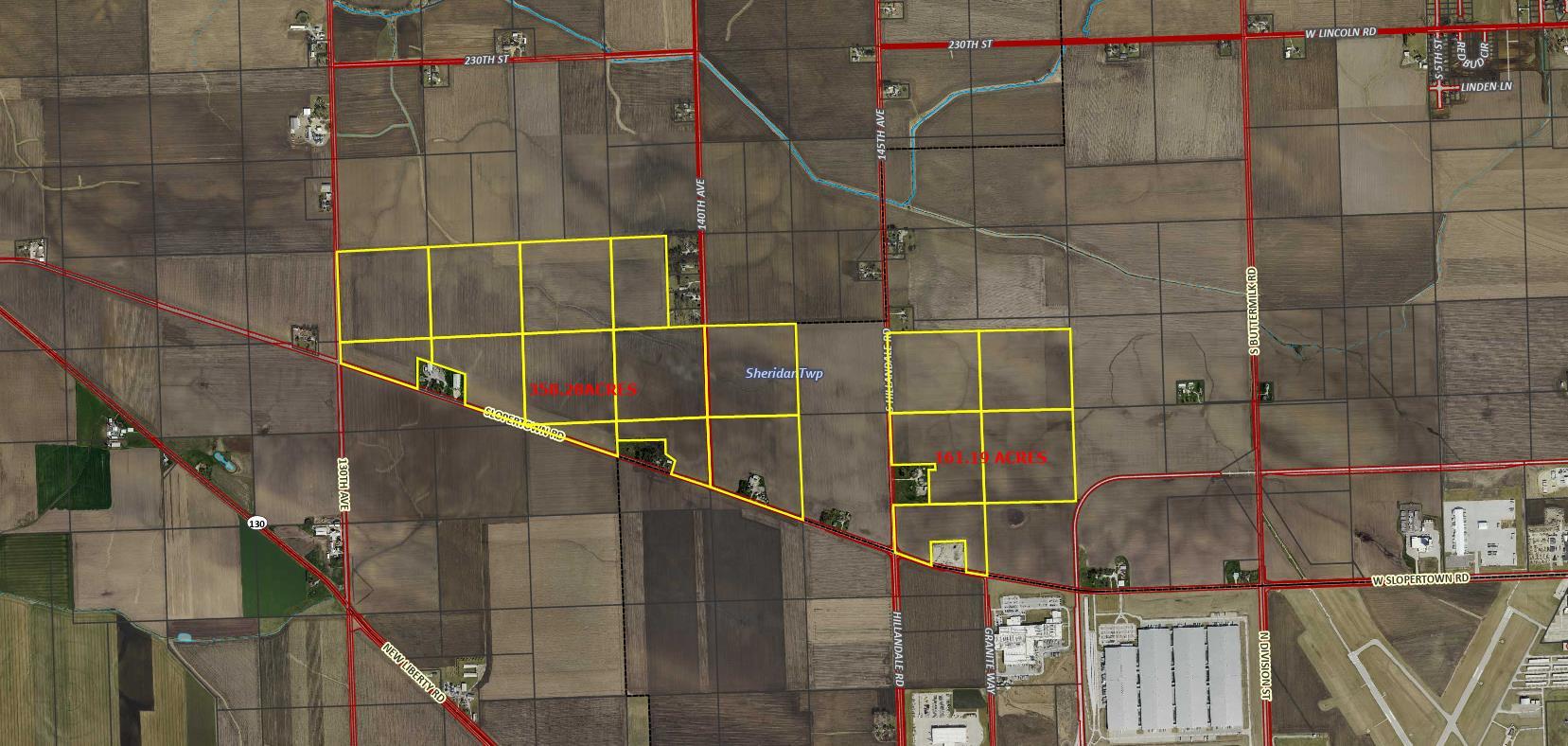 161.19 acres consisting of 5 legal parcels (932153001, 932155001, 93285002, 932807001, 932821005) located on the north side of Slopertown Rd. Annexation into Eldridge city limits and rezoning to I-2 (Heavy Industrial) in process. Flat topography suited for large mega-industrial project or data center development. Owner will consider possible subdivision as mutually agreed upon. Subdivided pricing subject to size, location, use, etc.