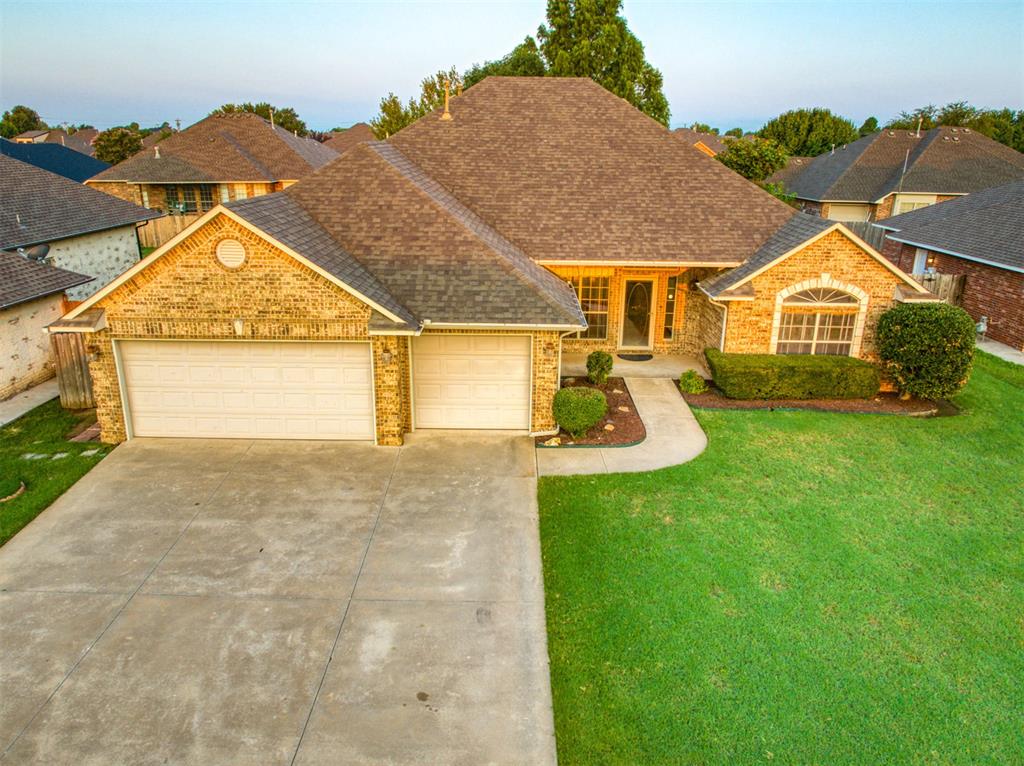Charming 4-bed, 2-bath home on a quiet Moore cul-de-sac! Flexible 4th bedroom works as office/study. Spacious 2196 sqft of living with a fireplace & natural light and solid wood finishes. The kitchen offers ample counters, pantry & breakfast nook. Primary suite highlights a true walk-through closet to private bath. 3rd bay garage includes an underground storm shelter for peace of mind. Covered patio & fenced yard perfect for pets or play. Close to shopping, dining, Moore schools & I-35 for easy commute. Move-in ready!