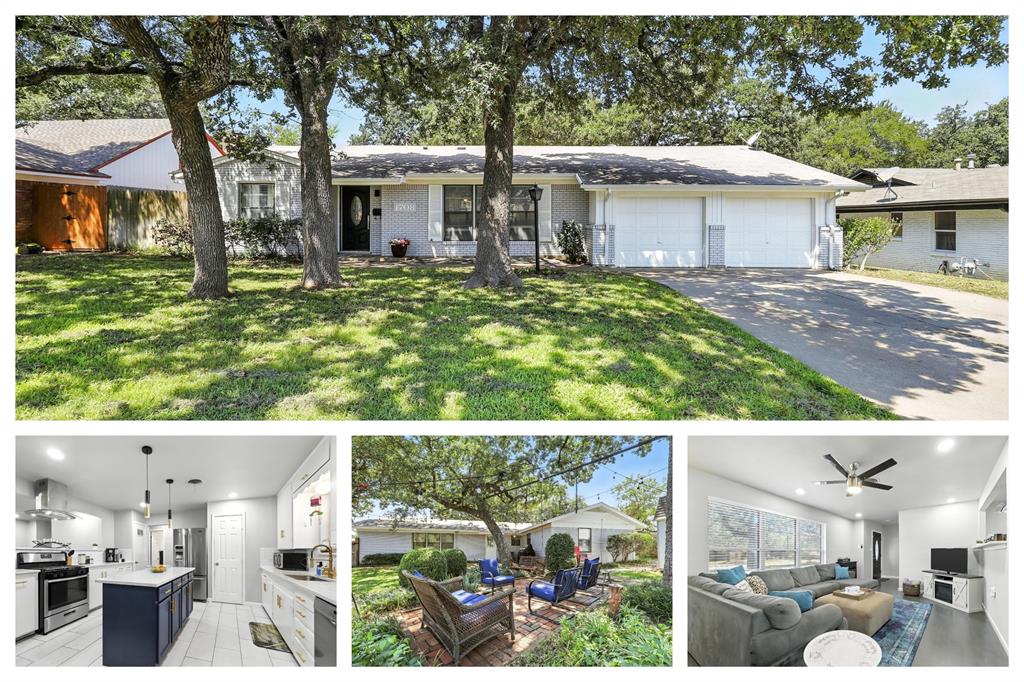 Beautifully updated home in established neighborhood with large mature trees! Updated Kitchen with SS appliances and quartz counters. Open concept with 2 living spaces, tankless water heater, and outlet in the garage for EV charging. Stylishly updated primary bath with dual sinks and large walk in shower and walk in closet and updated guest baths. Dream backyard Oasis with mature oak trees and patio to enjoy entertaining or a morning coffee! Small shed and large shed with AC, Electric with one side renovated and set up to be used as a bonus office space.  Great location close to downtown Fort Worth and easy hwy access. Cose to Oakland Park with a lake, walking trails and 2 playgrounds. Don't miss this!